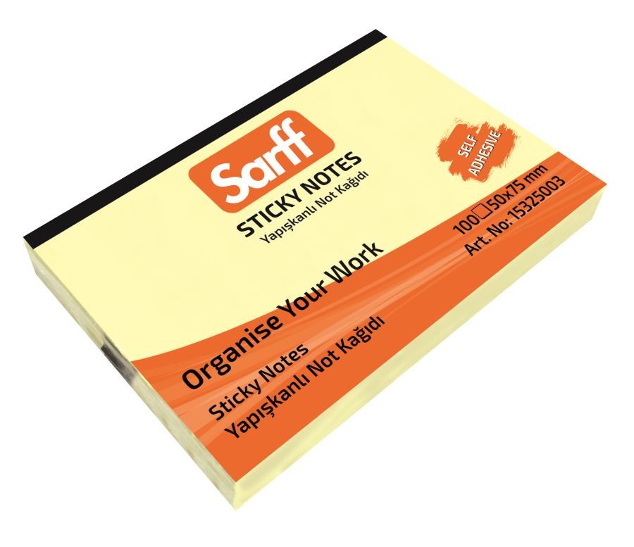 Yapışkanlı Not Kağıtları SARFF 50X75MM SARI YAPIŞKANLI NOT KAĞIDI - 100YP Satın Al