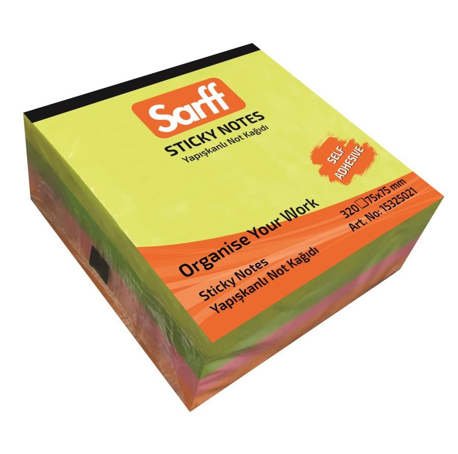 Yapışkanlı Not Kağıtları SARFF 75X75MM NEON RENKLER KÜP YAPIŞKANLI NOT KAĞIDI(4X80) - 320YP Satın Al