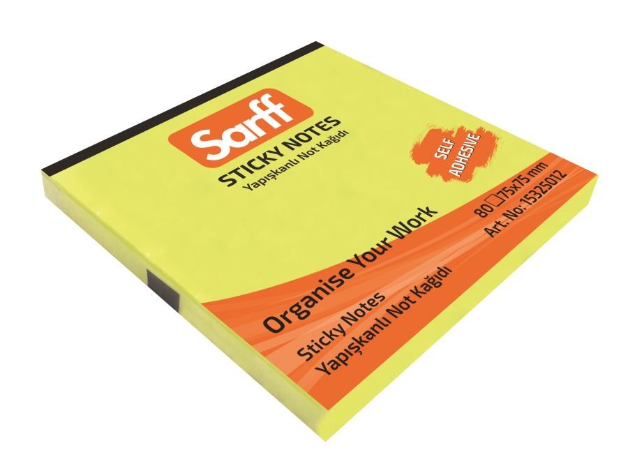 Yapışkanlı Not Kağıtları SARFF 75X75MM NEON SARI YAPIŞKANLI NOT KAĞIDI - 80YP Satın Al