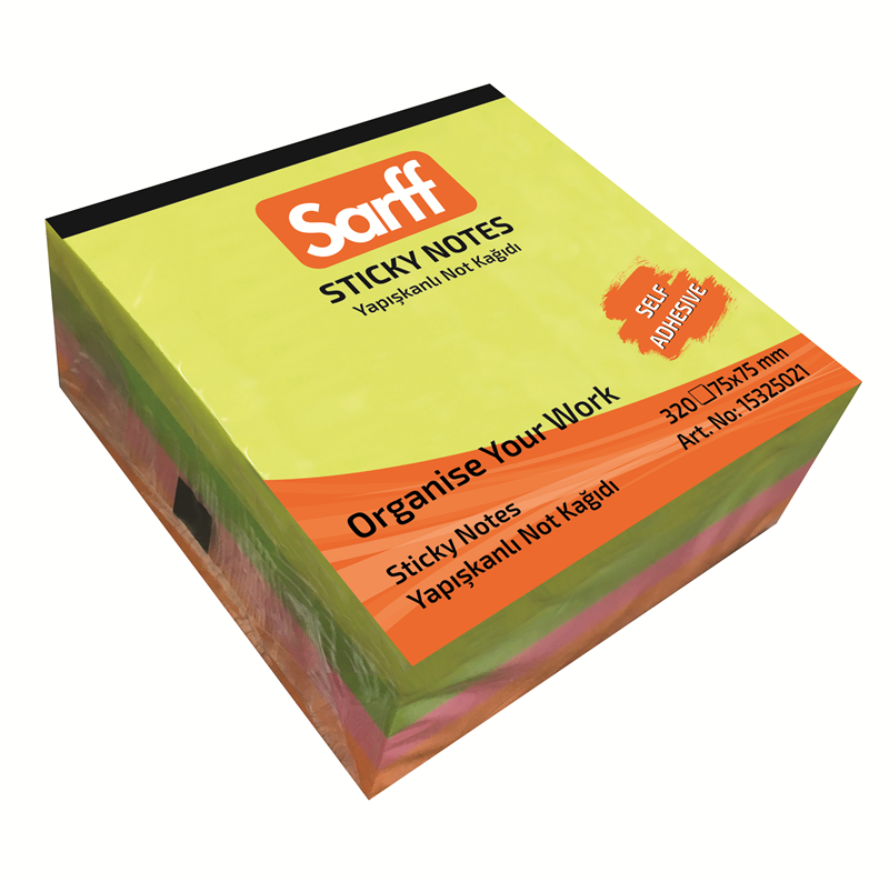 Yapışkanlı Not Kağıtları SARFF 75X75MM NEON RENKLER KÜP YAPIŞKANLI NOT KAĞIDI(4X80) - 320YP Satın Al