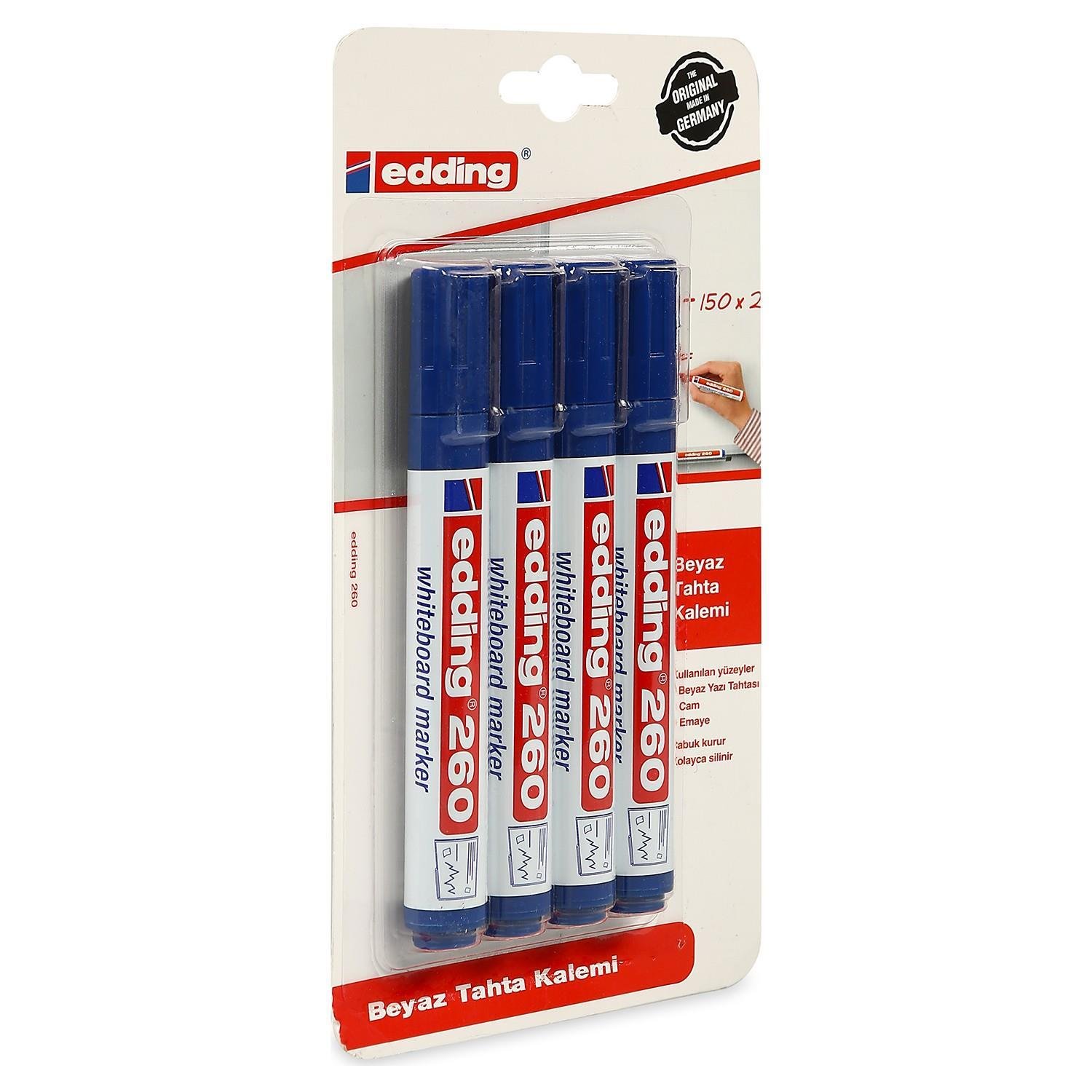 Yazı Tahtası Kalemleri Edding 260 Beyaz Yazı Tahtası Kalemi Mavi 4 Adet Satın Al