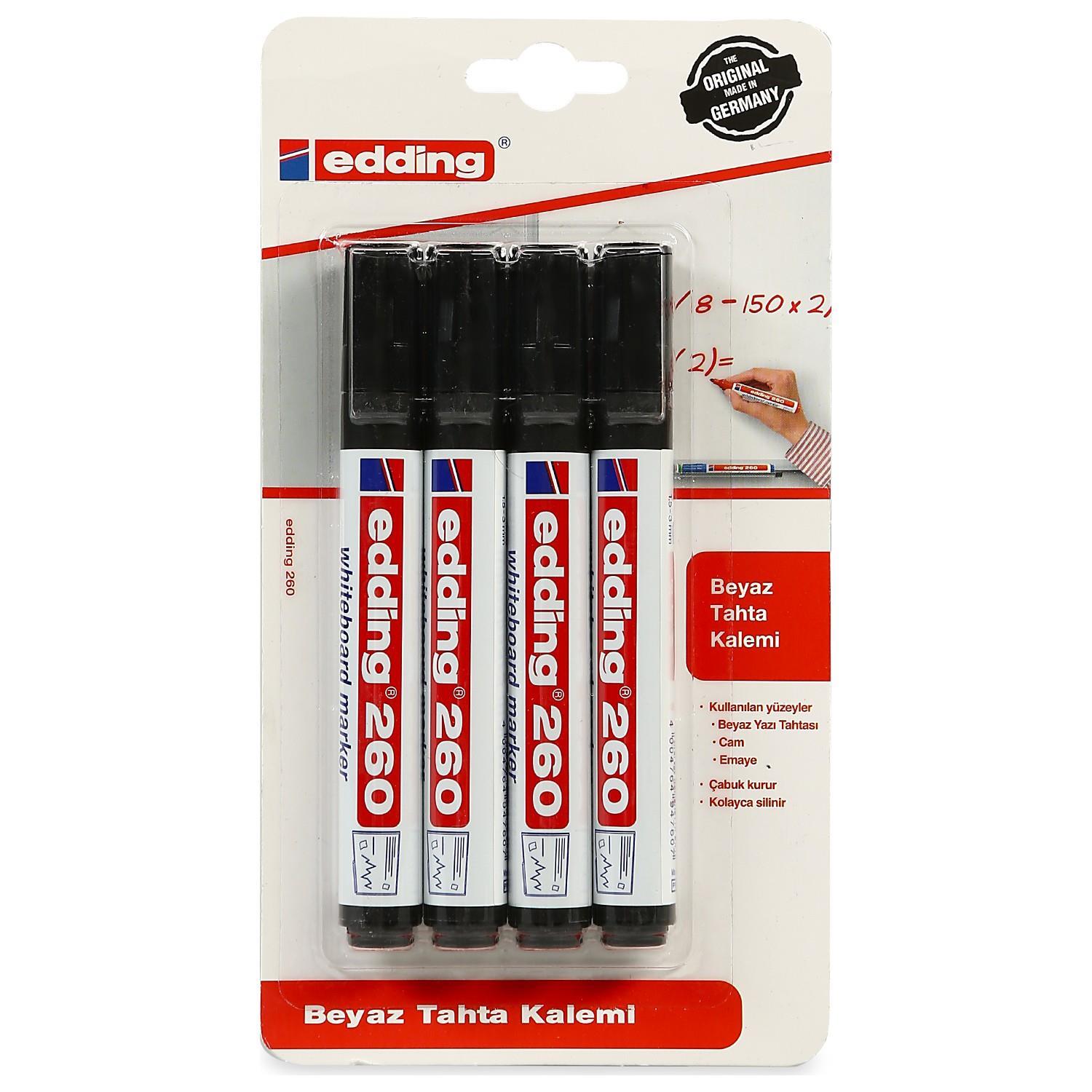Yazı Tahtası Kalemleri Edding 260 Beyaz Yazı Tahtası Kalemi Siyah 4 Adet Satın Al