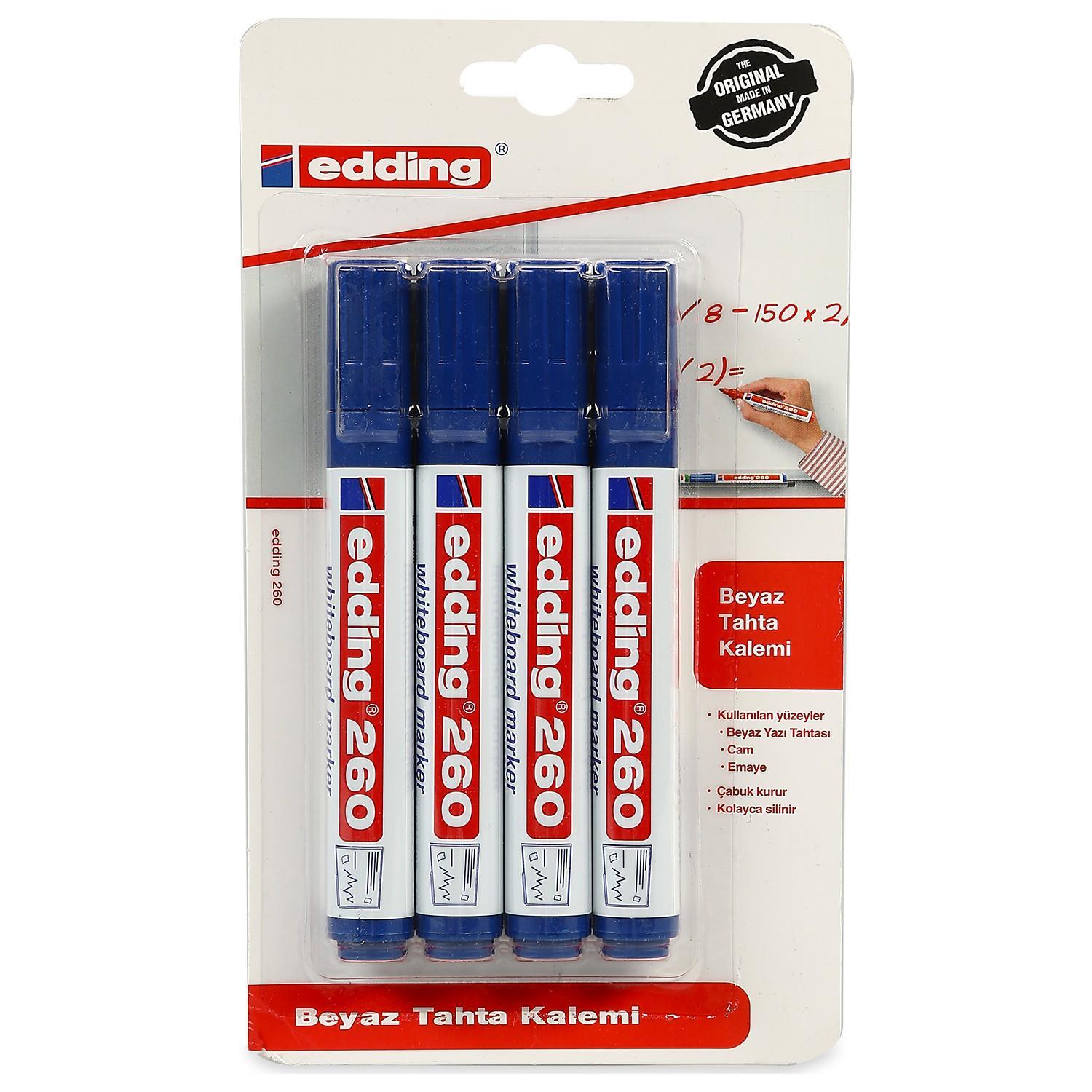 Yazı Tahtası Kalemleri Edding 260 Beyaz Yazı Tahtası Kalemi Mavi 4 Adet Satın Al