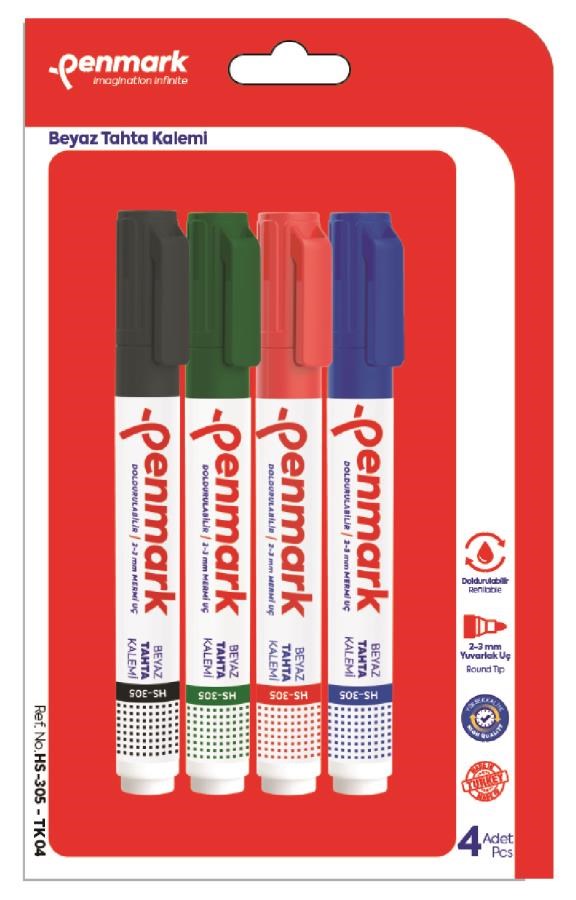 Yazı Tahtası Kalemleri Penmark Beyaz Tahta Kalemi 4'lü Paket Satın Al