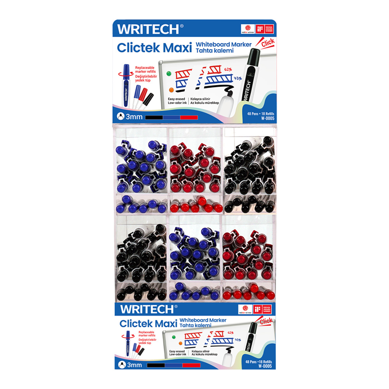 Yazı Tahtası Kalemleri WRITECH W-0005WB BASMALI JUMBO TAHTA KALEMİ - 48'Lİ STAND Satın Al