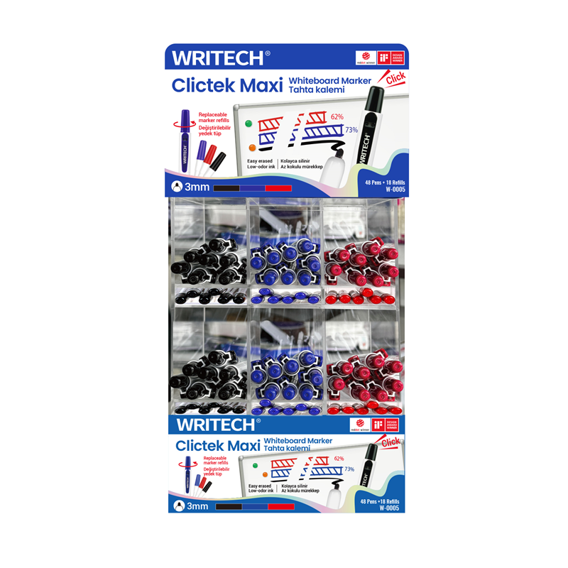 Yazı Tahtası Kalemleri WRITECH W-0005WB BASMALI JUMBO TAHTA KALEMİ - 48'Lİ STAND Satın Al