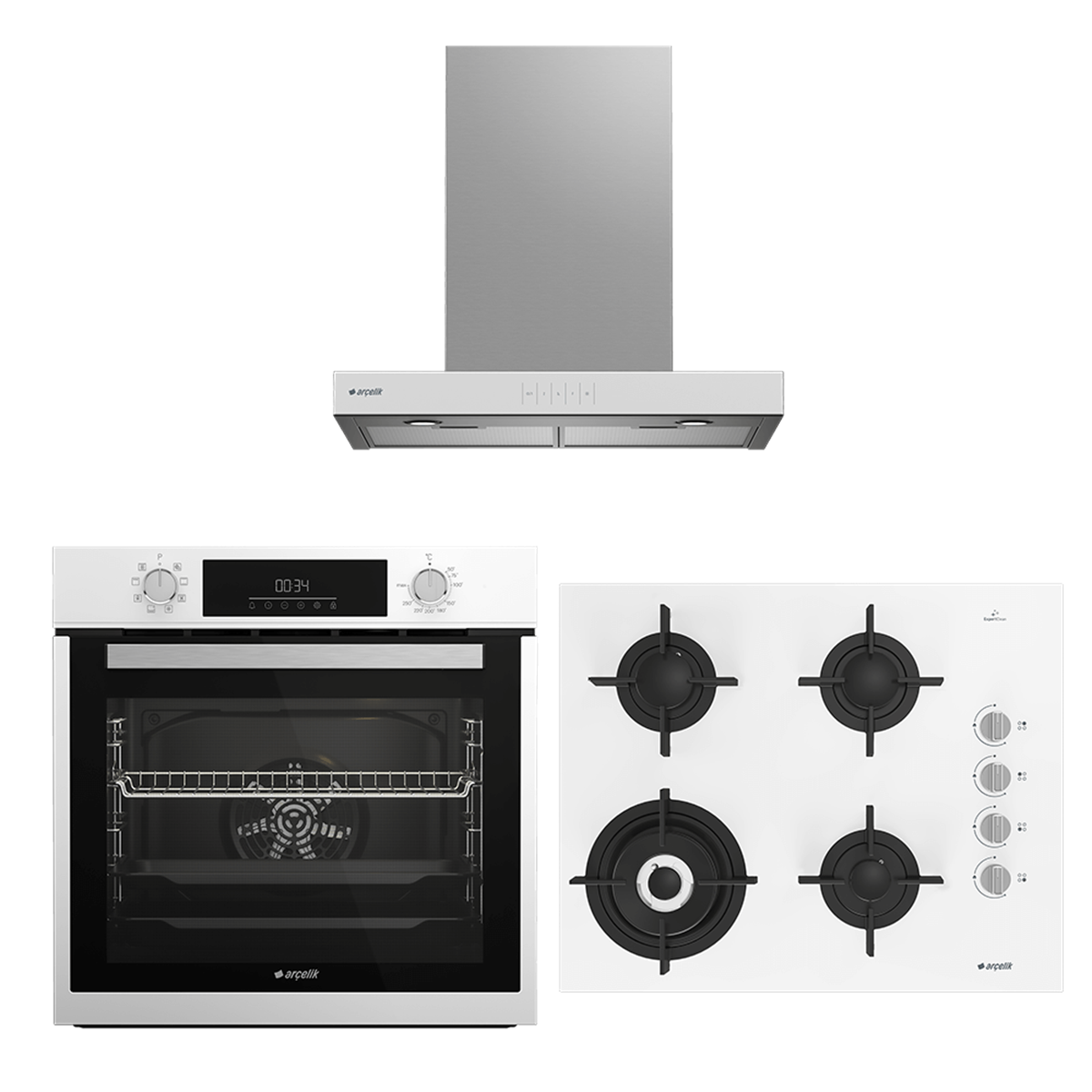 Arçelik Beyaz Ankastre Set (P 76 EYB - OCD T 651 DWB - AFM 340 B)