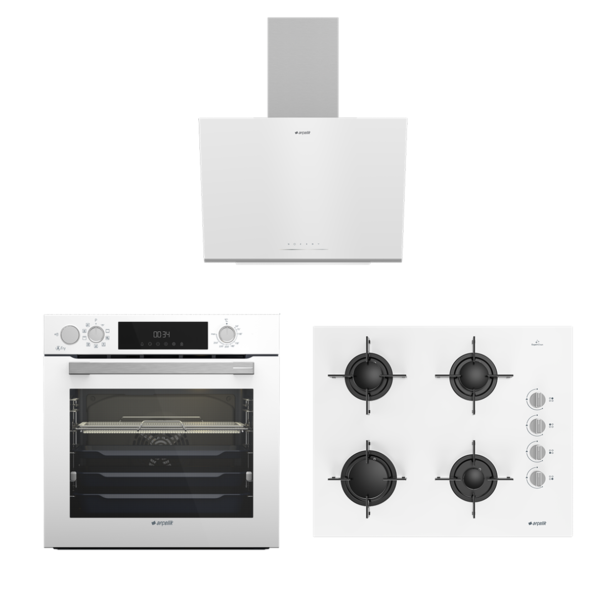 Arçelik Beyaz Buhar Destekli Set (ADE 606-2 B - OCD T 651 EB - AFC 361 B)
