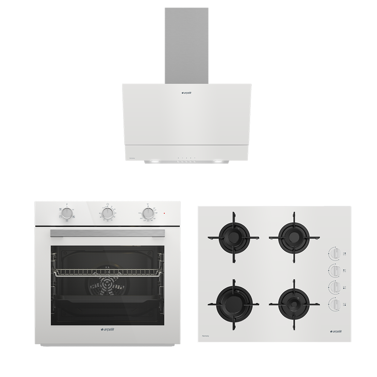 Arçelik Cam Beyaz Ekonomik Ankastre Set (ADE 605 HB - AFC 220 HB - OCD T 601-1 EHB)