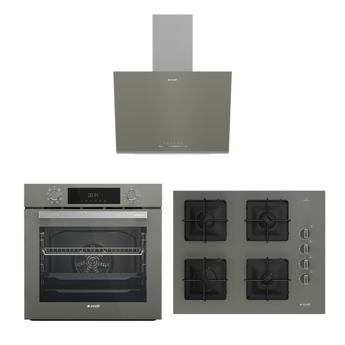 Arçelik Kare Ocaklı Gri Ankastre Set 1 (ADE 606-2 G - OCD K 651 EG - AFC 340 G)