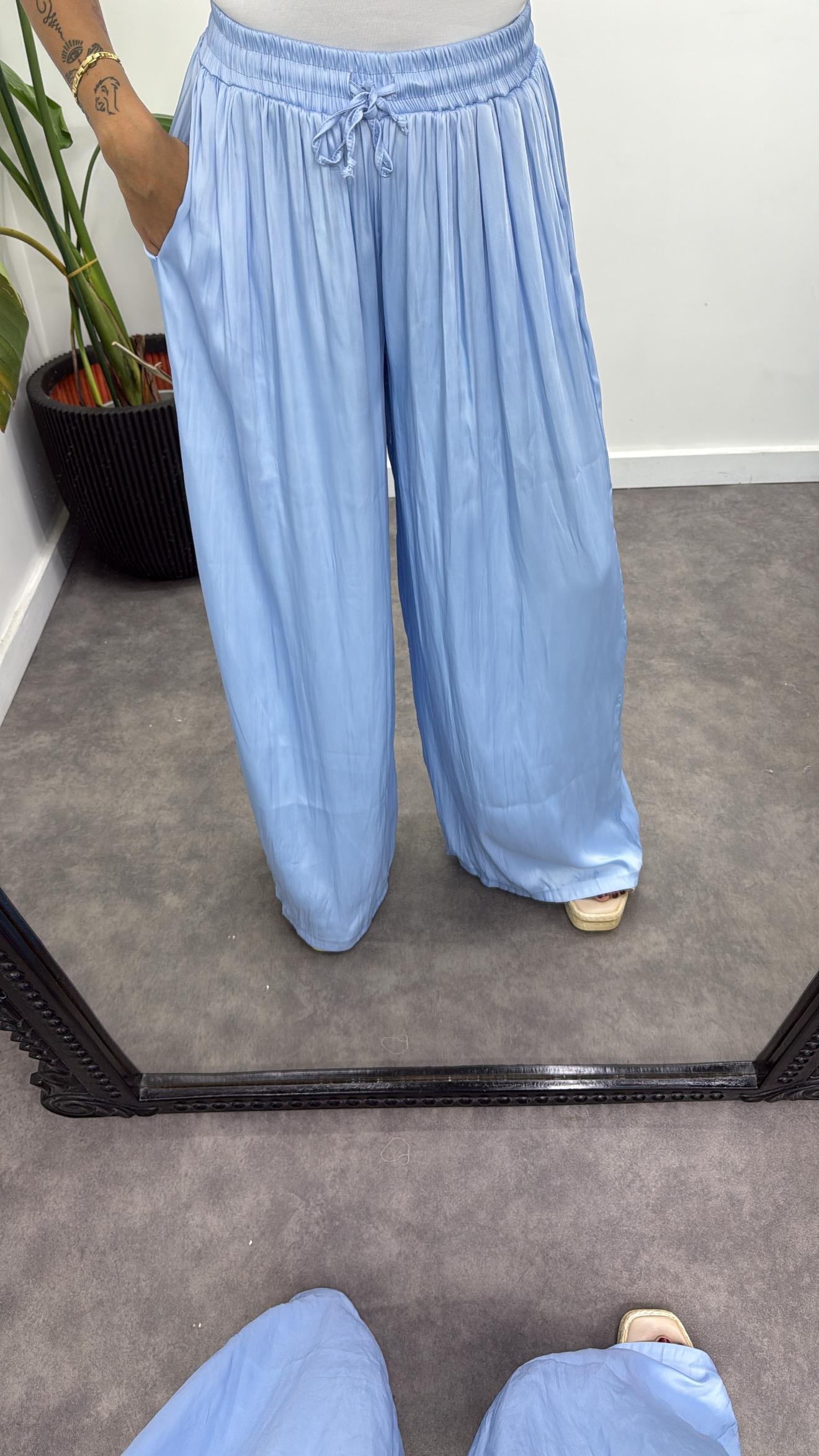 Bağcıklı İpek Saten Pantolon