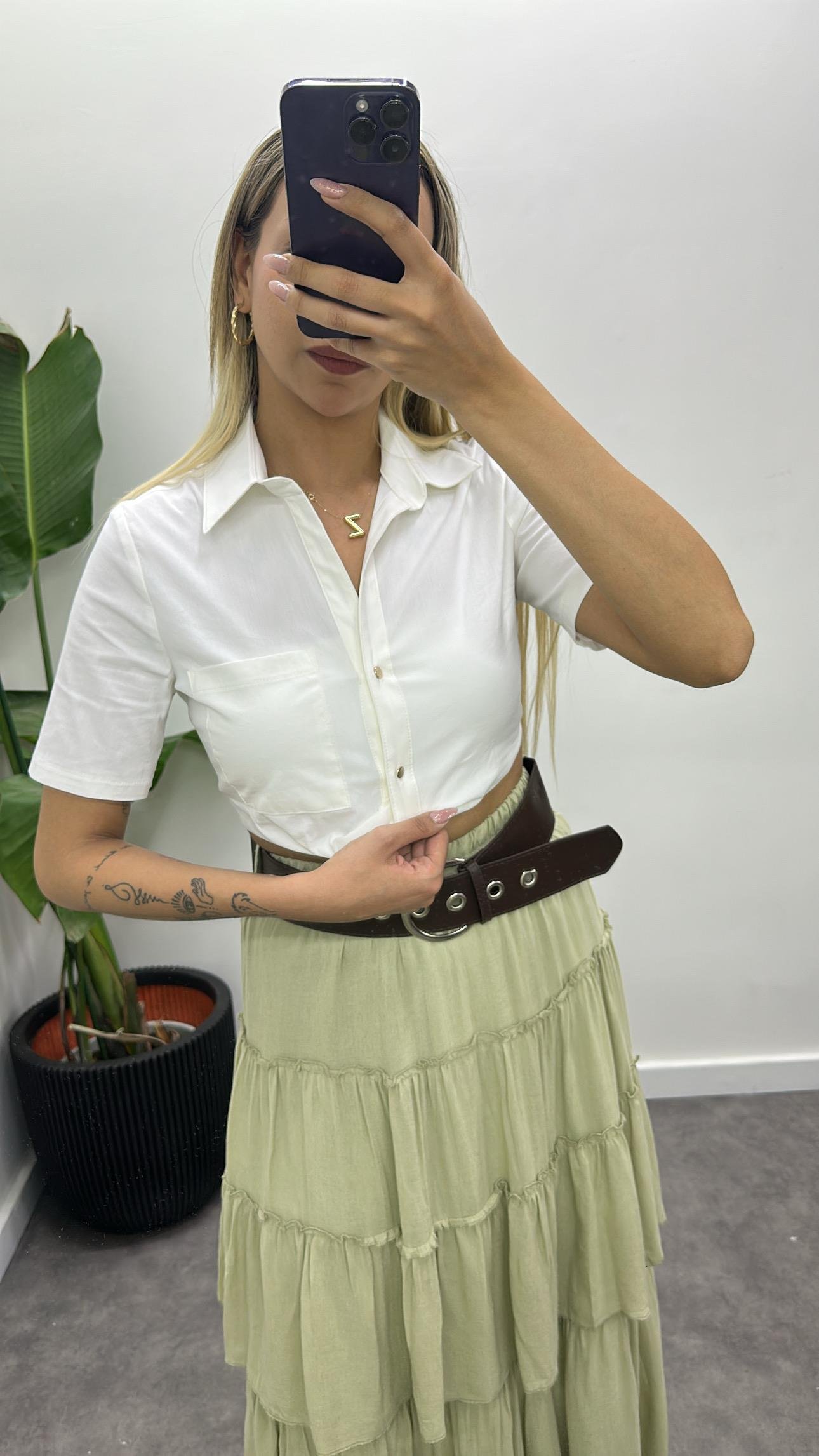 Cep Detay Crop Gömlek