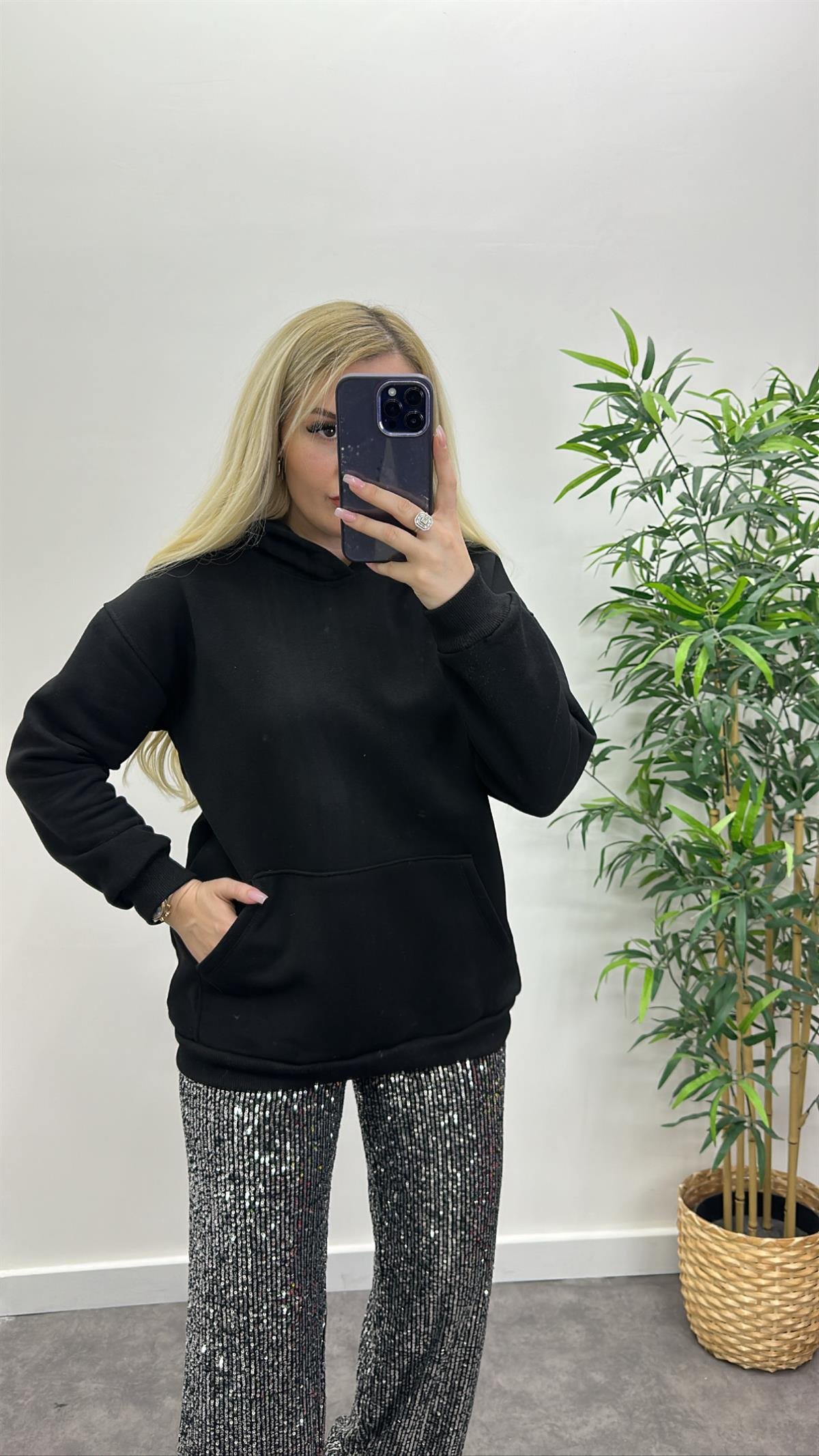 Cep Detay Kapüşonlu Sweatshirt