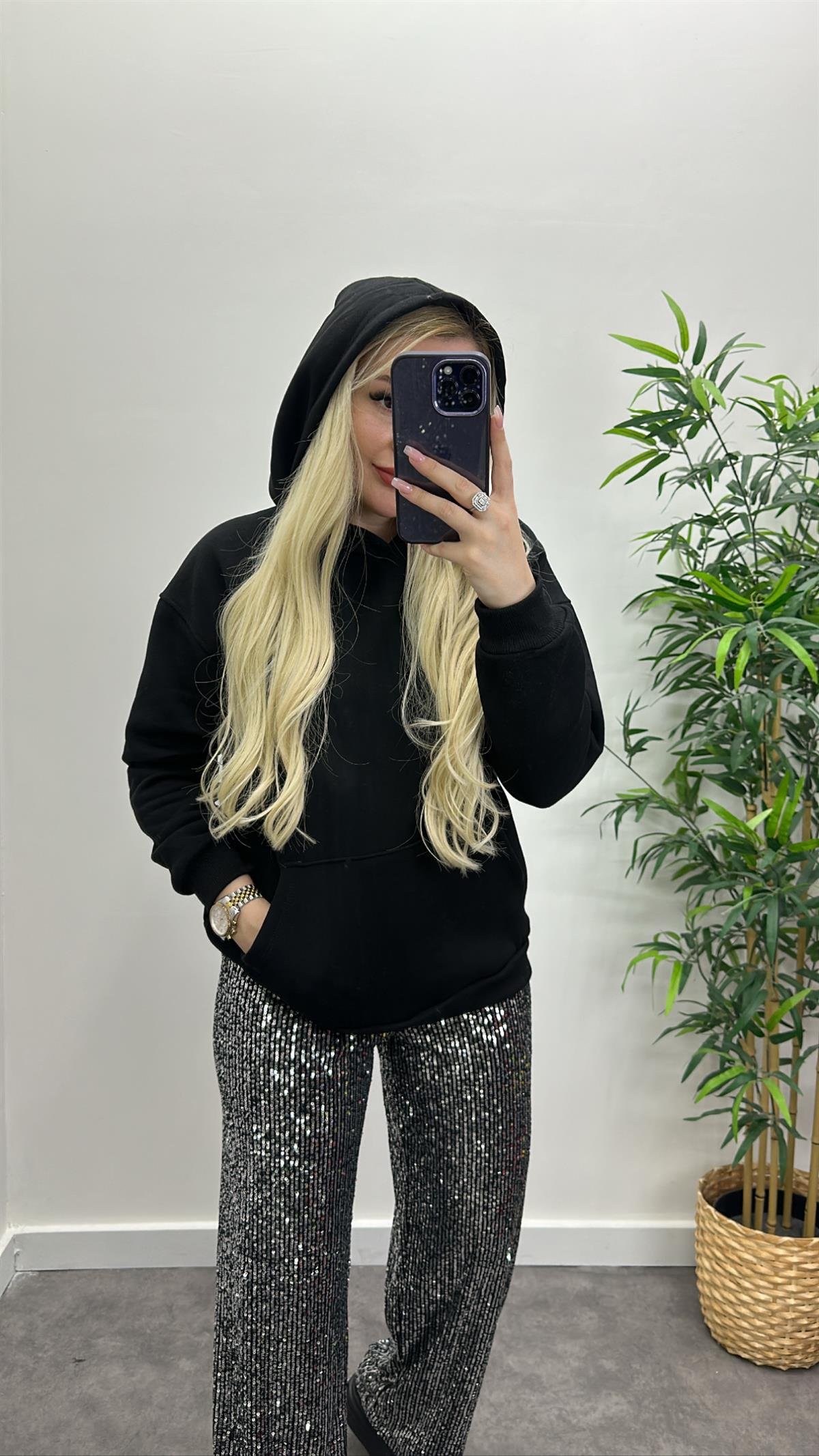 Cep Detay Kapüşonlu Sweatshirt