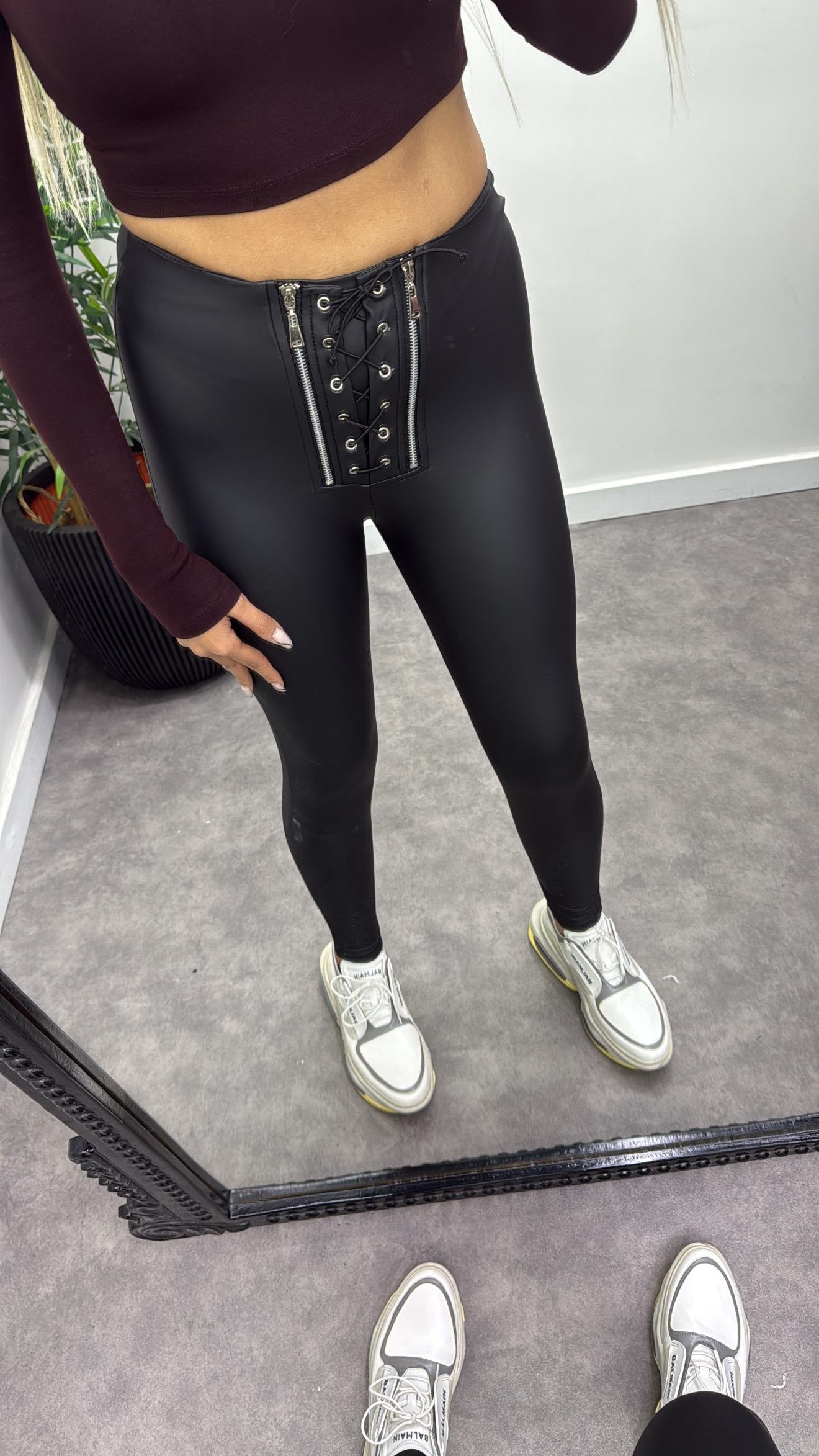 Çift Fermuar Deri Tayt