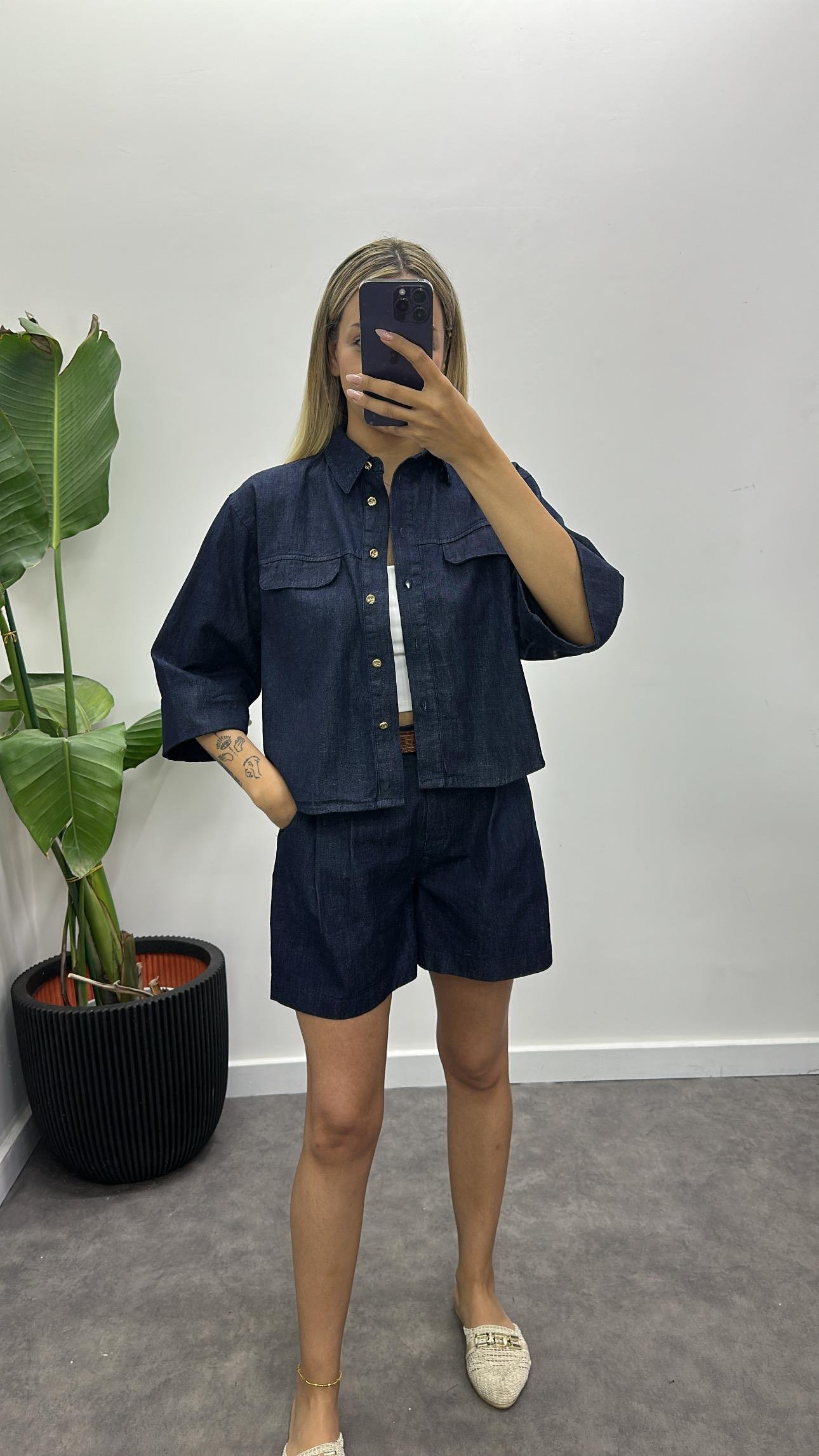 Denim Gömlek Şort Takım