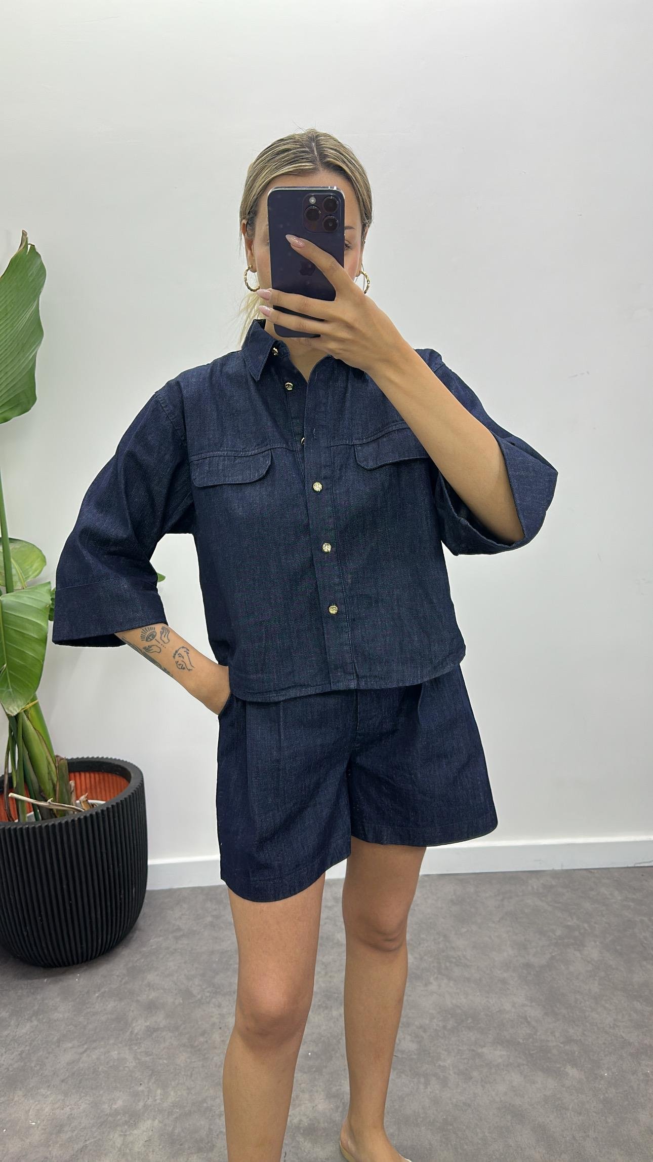 Denim Gömlek Şort Takım