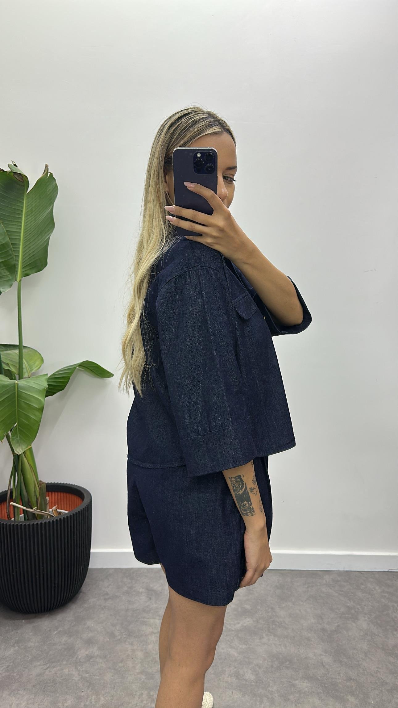 Denim Gömlek Şort Takım