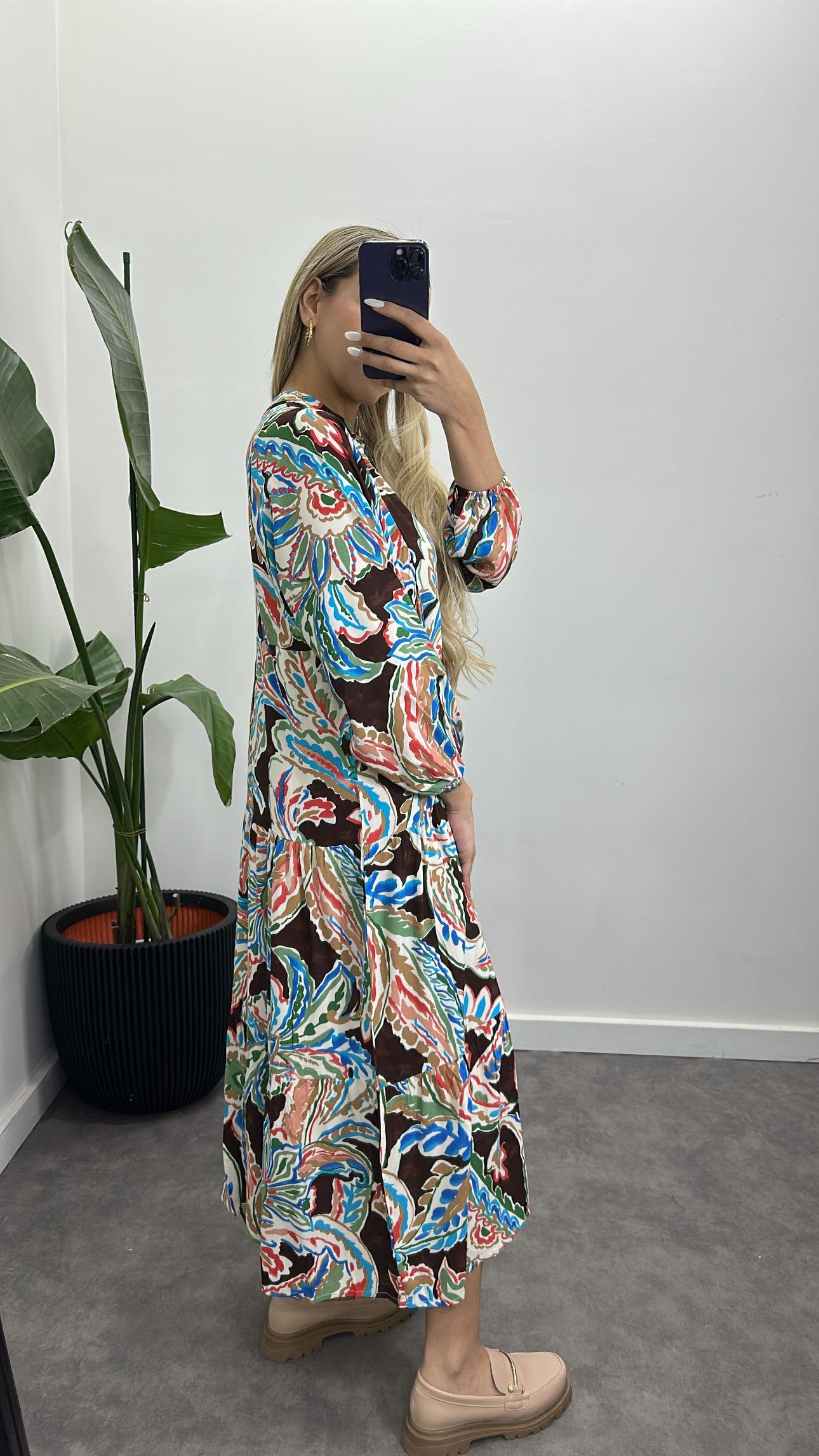 Desenli Pamuk Viskon Elbise