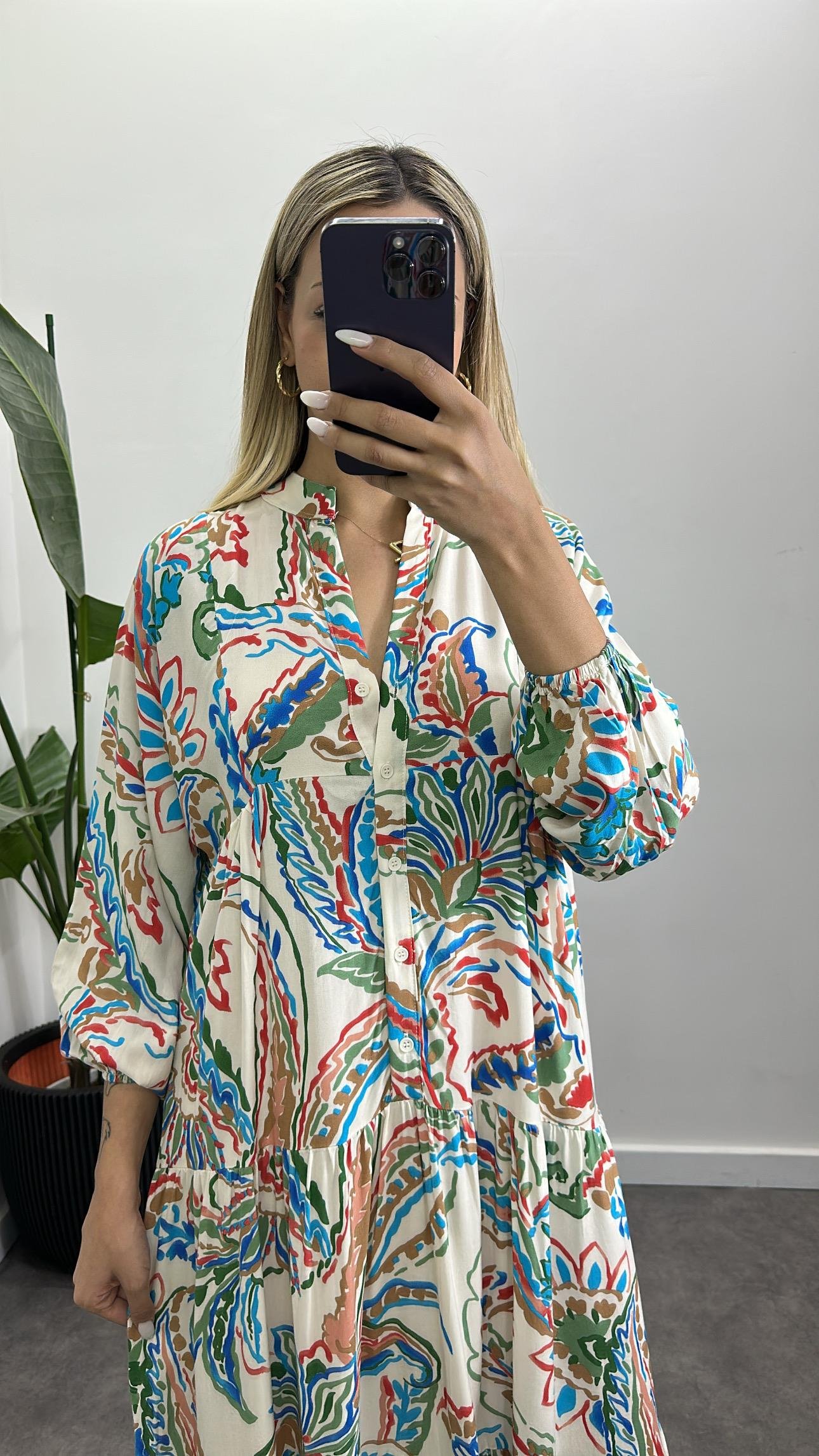 Desenli Pamuk Viskon Elbise