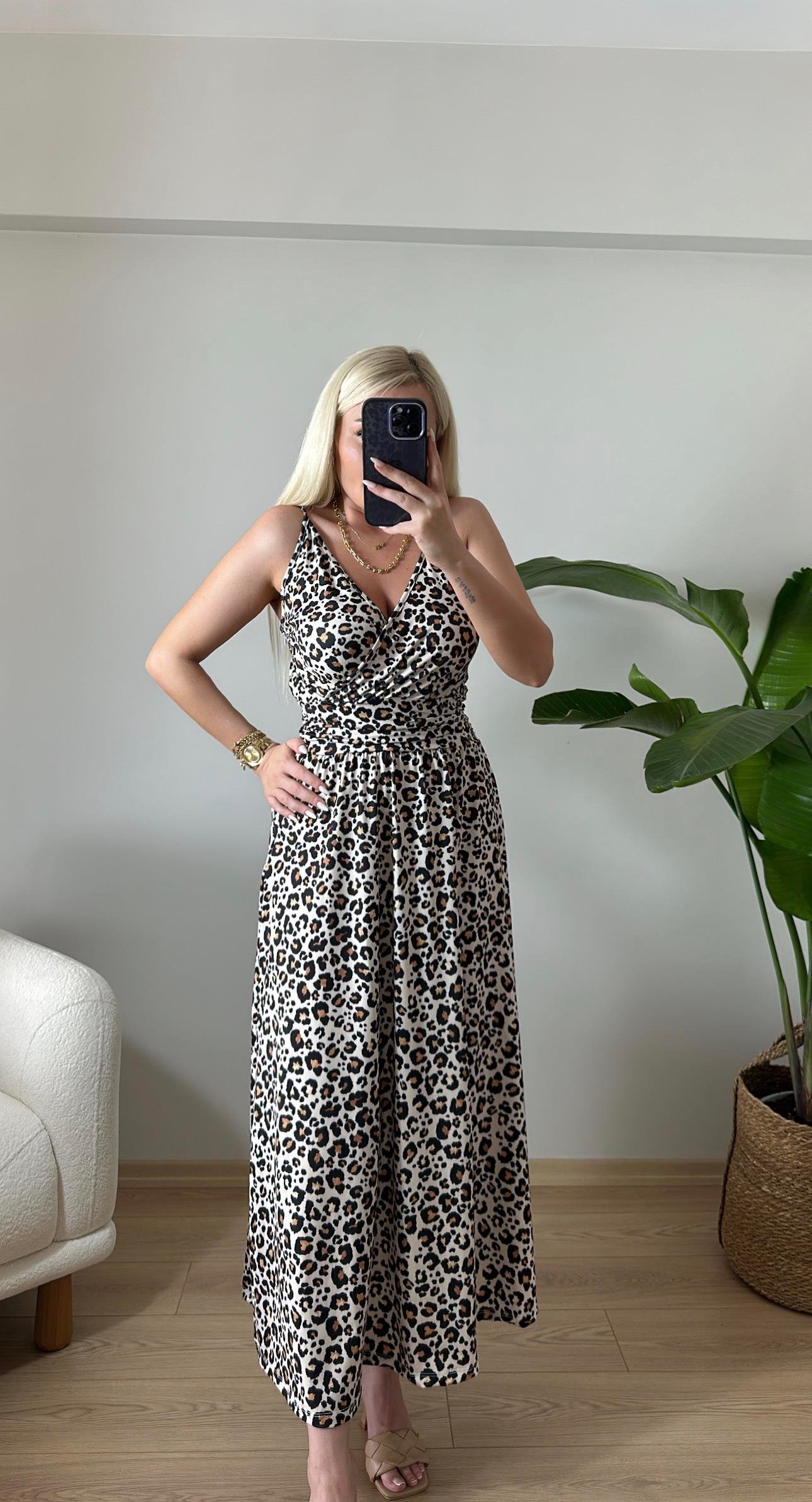 Dijital Baskı Leopar Elbise