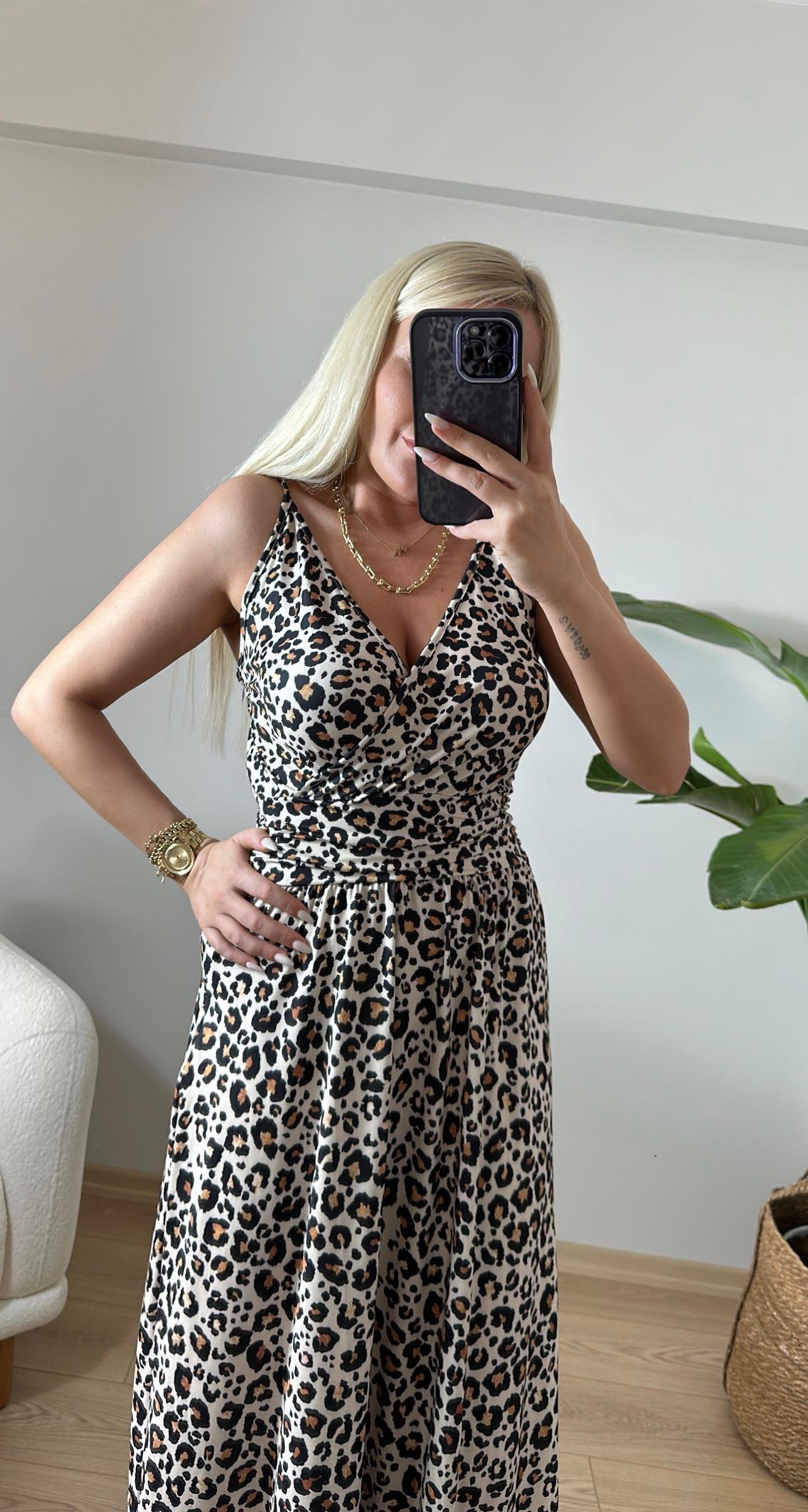 Dijital Baskı Leopar Elbise