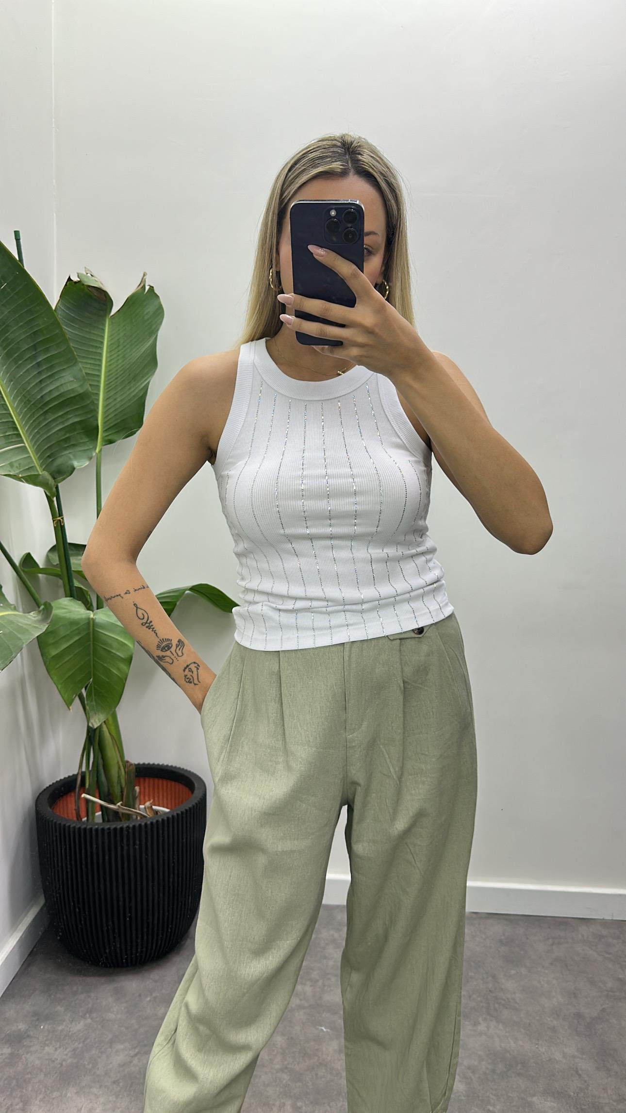 Halter Yaka Taş Baskılı Atlet