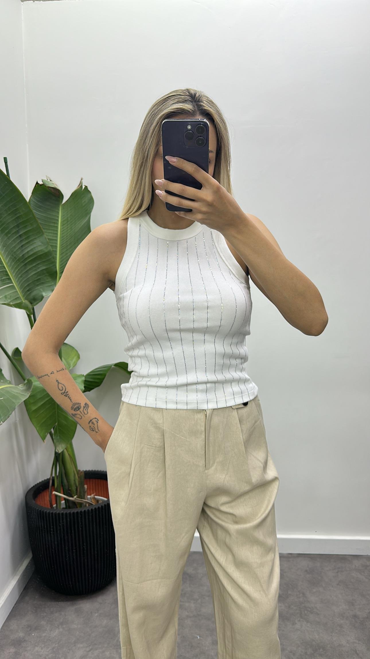 Halter Yaka Taş Baskılı Atlet