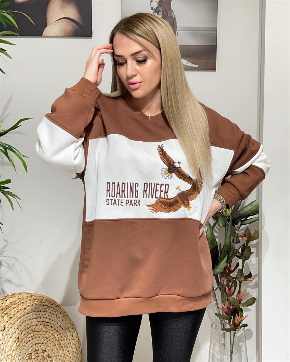 Kartal Nakışlı Kahve Sweat