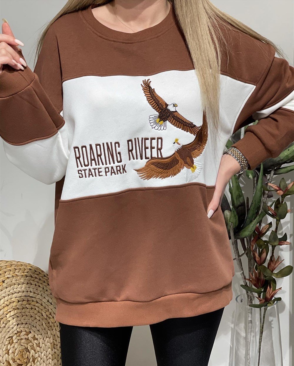 Kartal Nakışlı Kahve Sweat