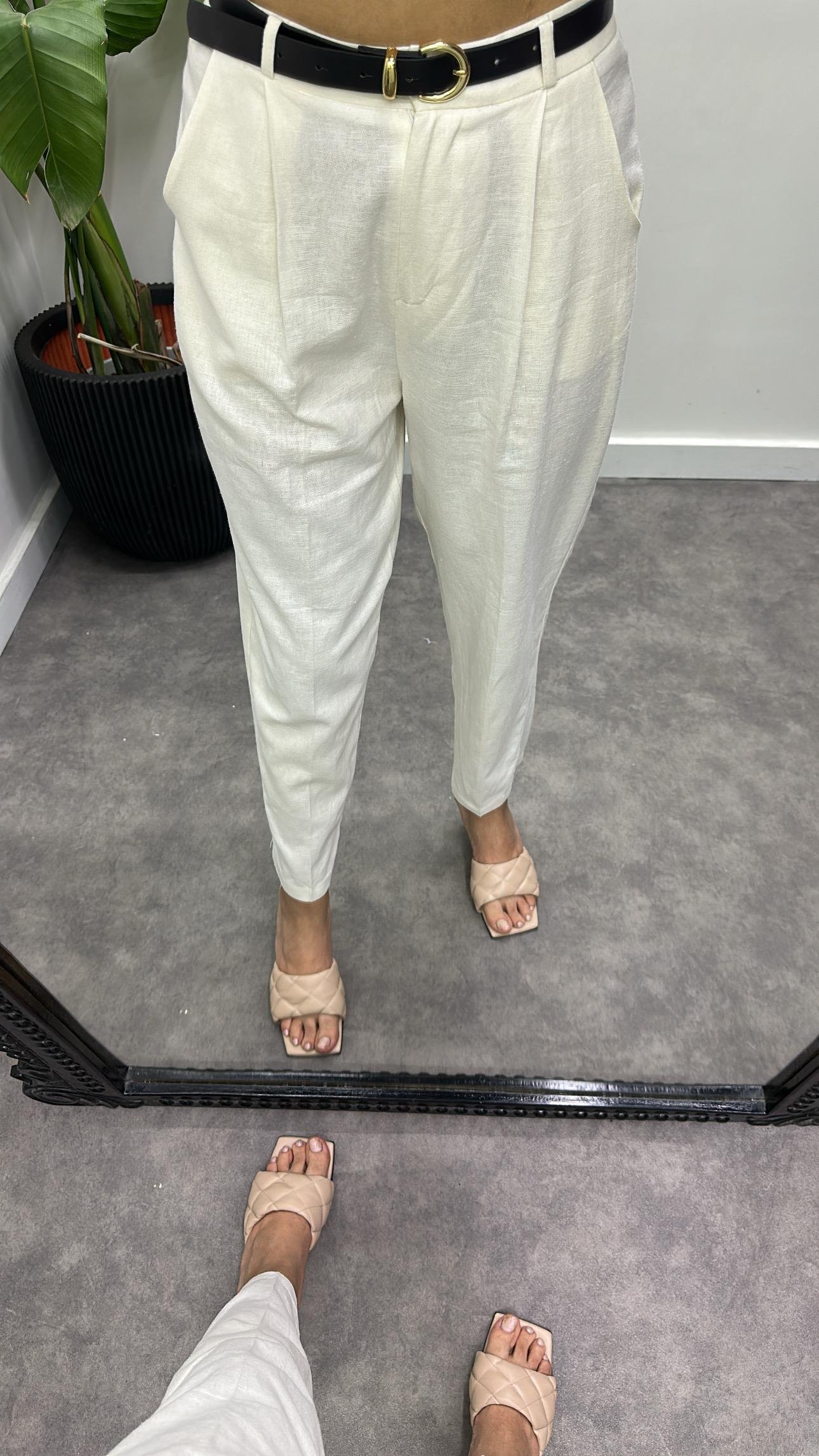 Kemerli Keten Pantolon