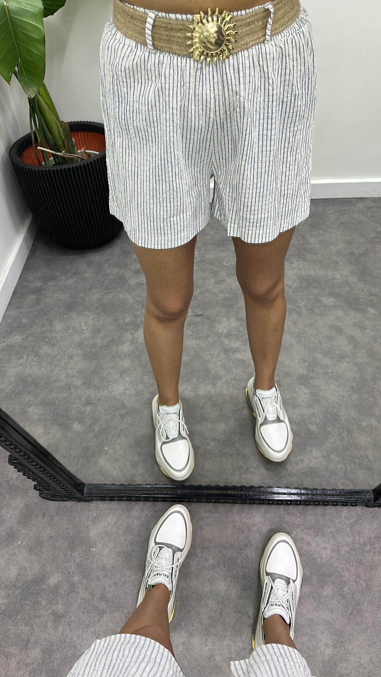 Kemerli Keten Şortlu Takım