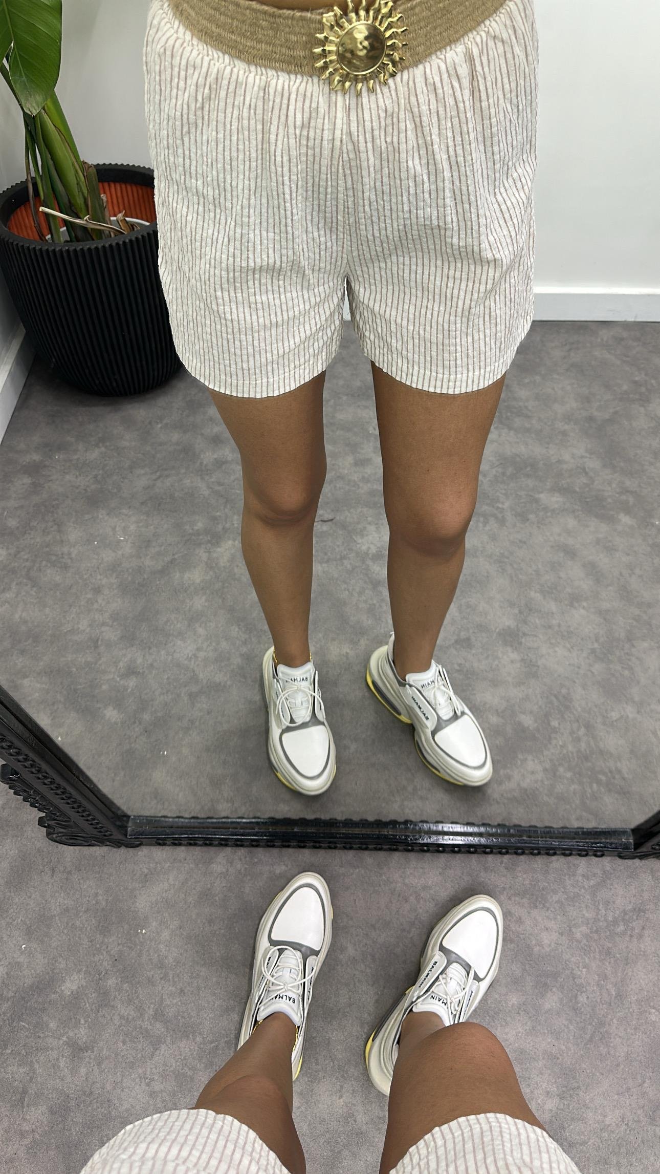 Kemerli Keten Şortlu Takım