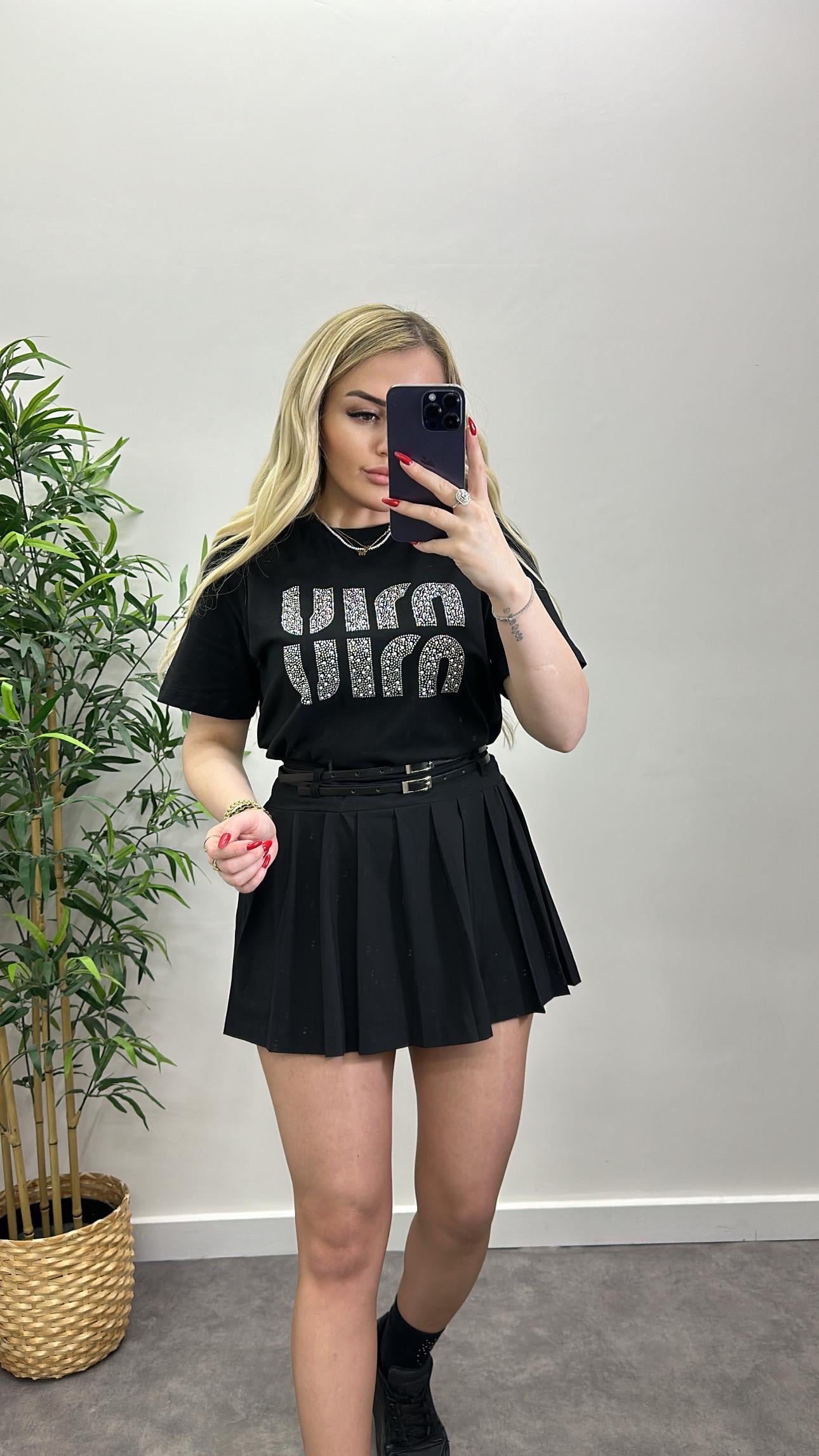 Kemerli Pliseli Etek