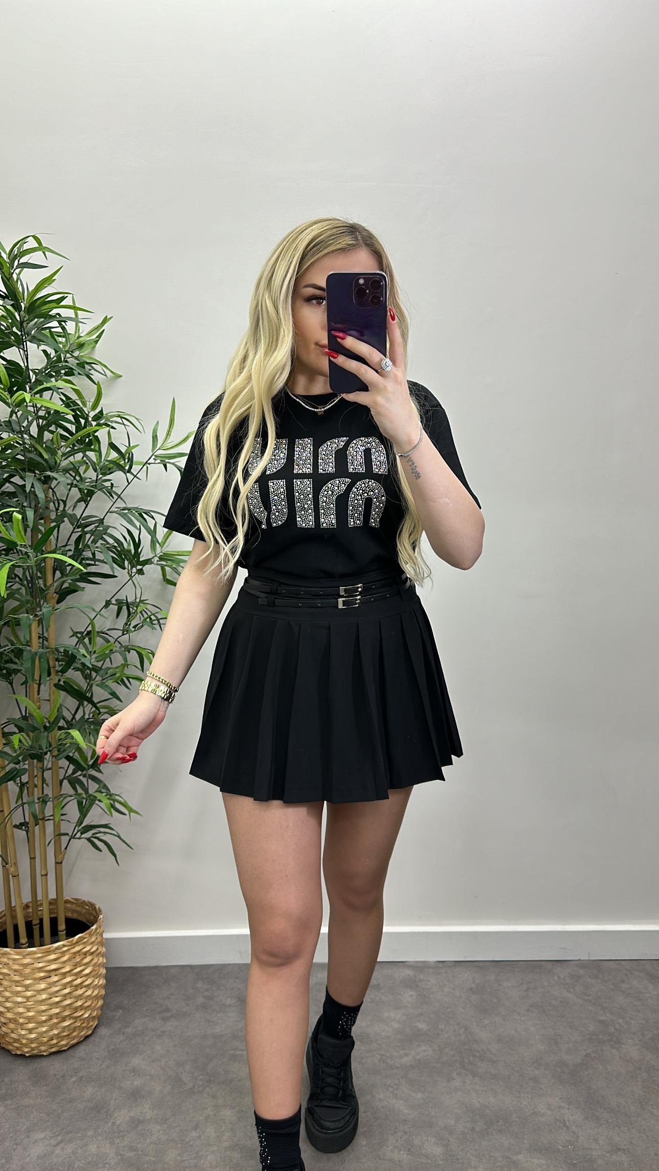 Kemerli Pliseli Etek