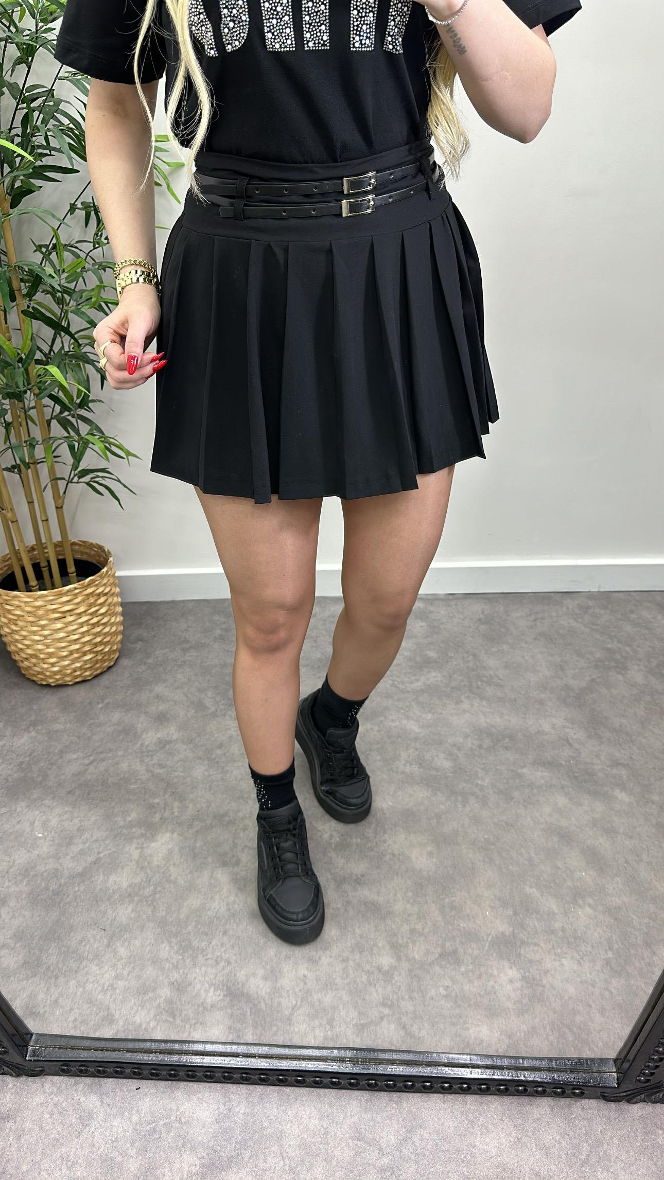 Kemerli Pliseli Etek