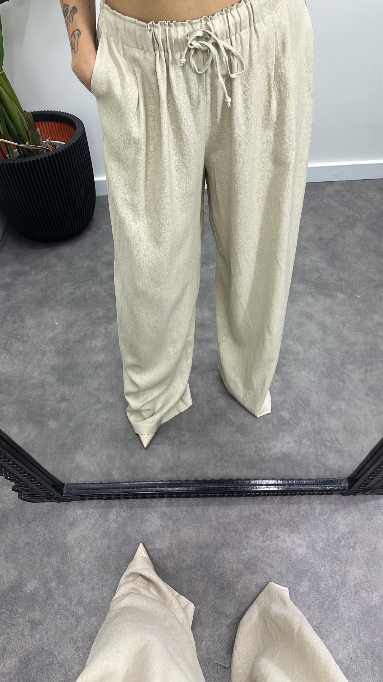 Keten Bağcıklı Pantolon