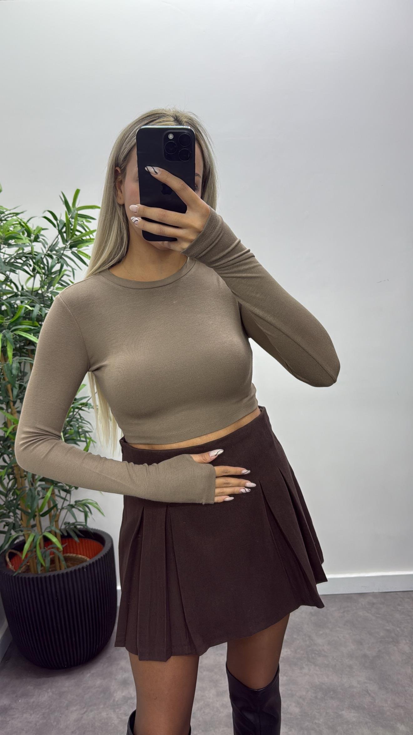 Kolu Yırtmaçlı Soft Doku Crop