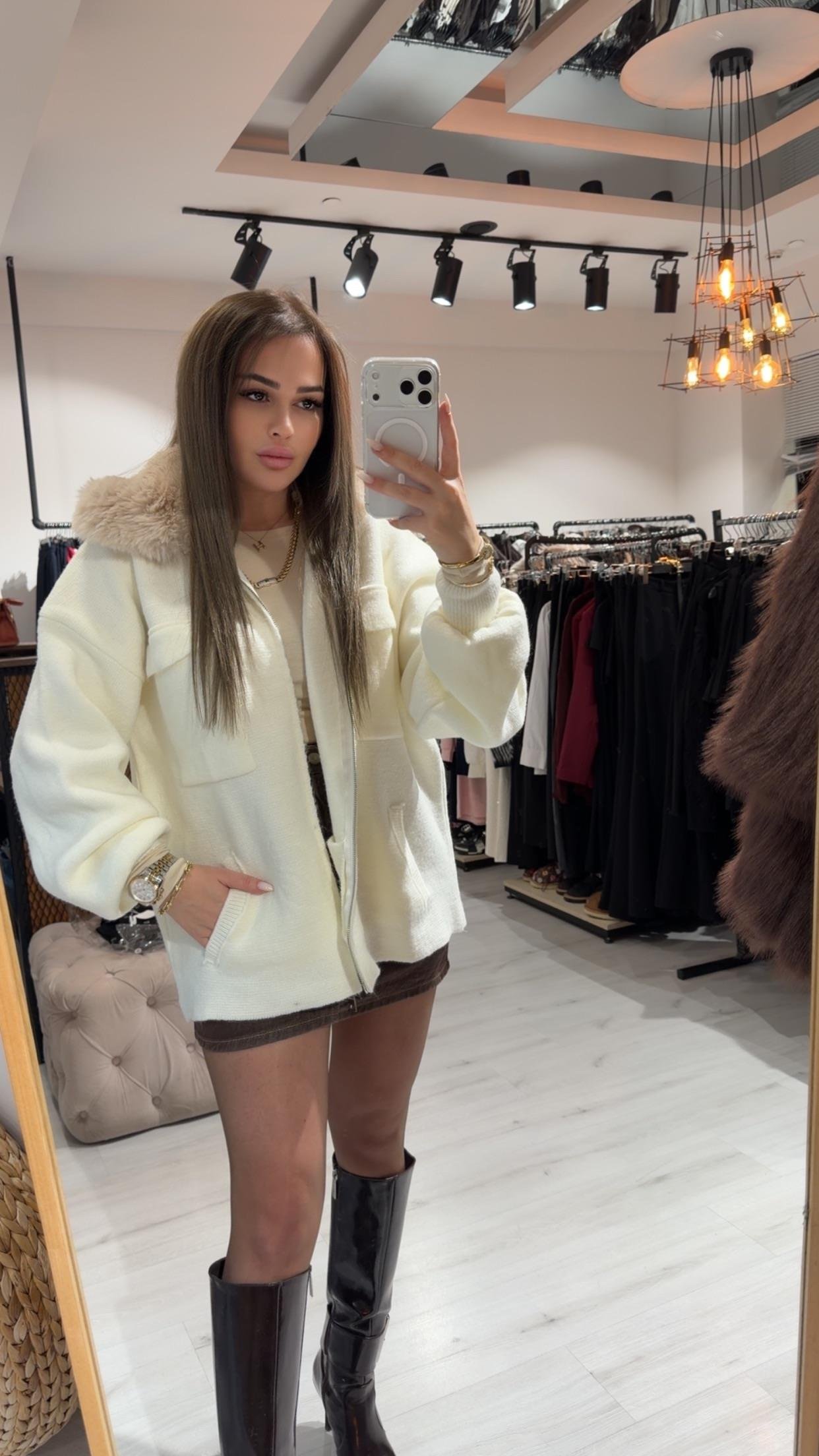 Kürk Yaka Triko Ceket