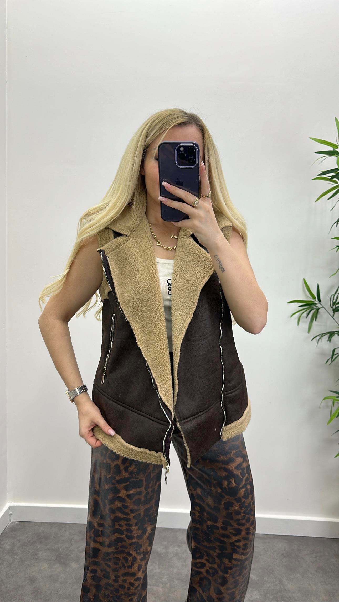 Kürklü Nubuk Yelek