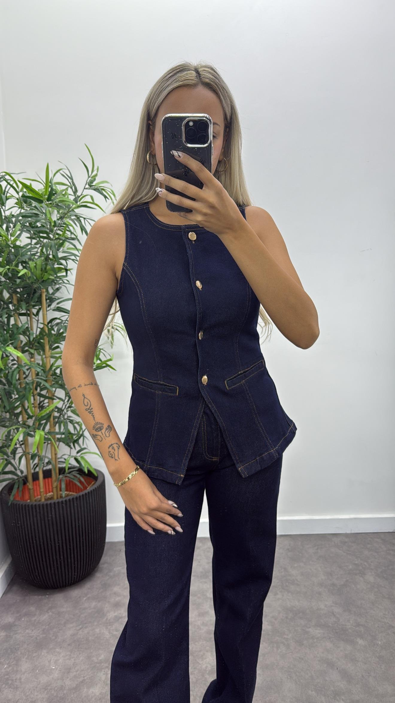 Lacivert Denim Yelek