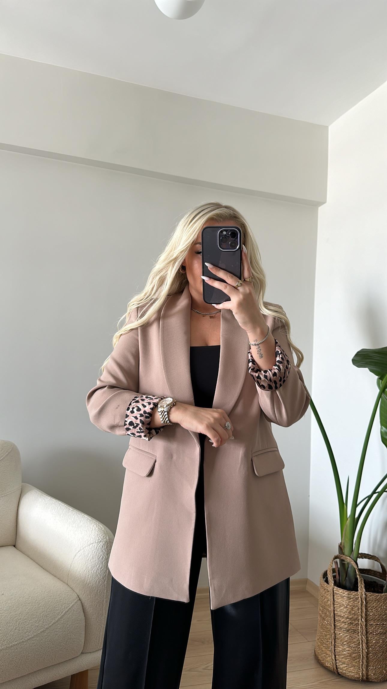 Leopar Detay Premium Blazer Ceket
