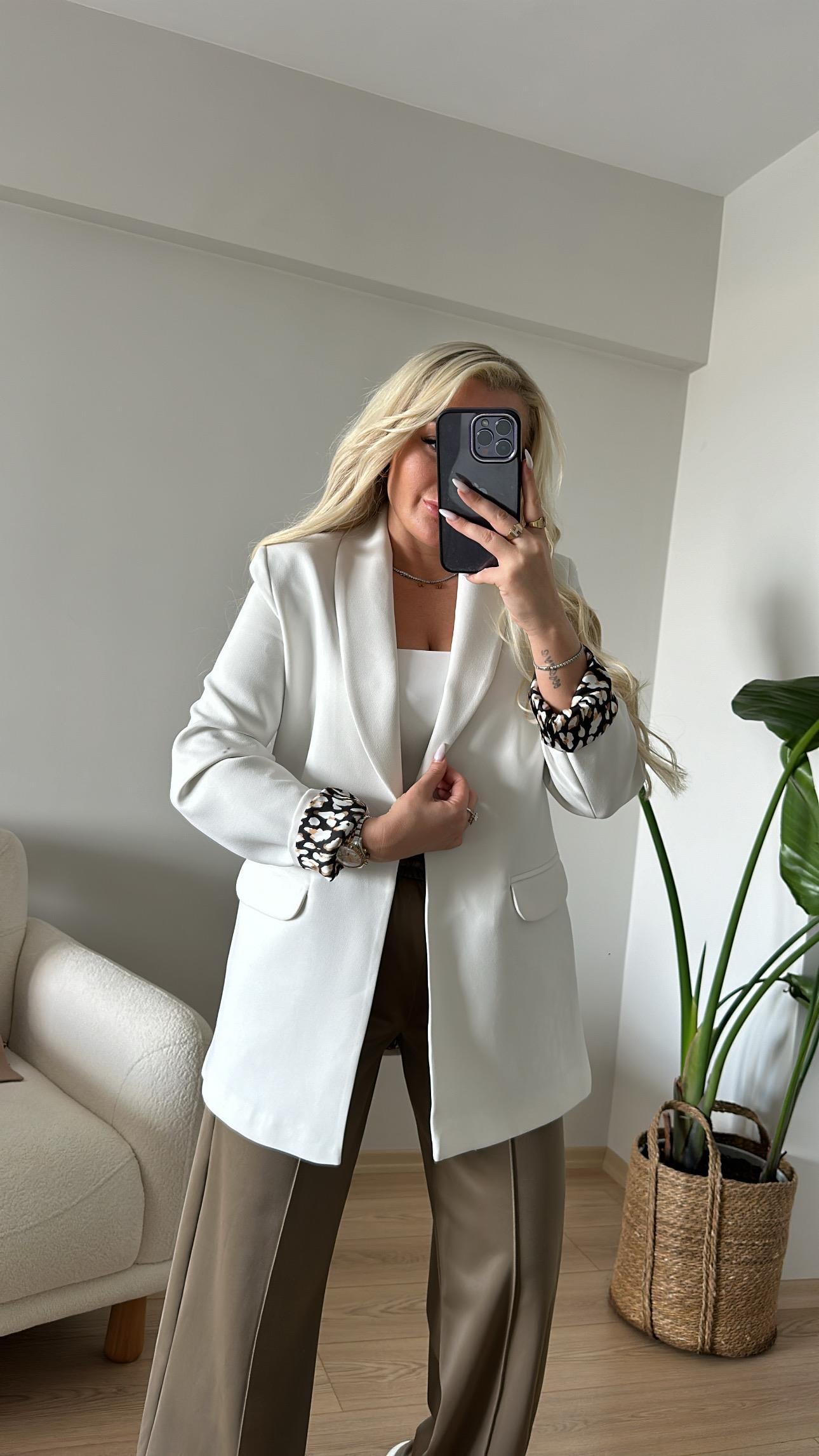 Leopar Detay Premium Blazer Ceket