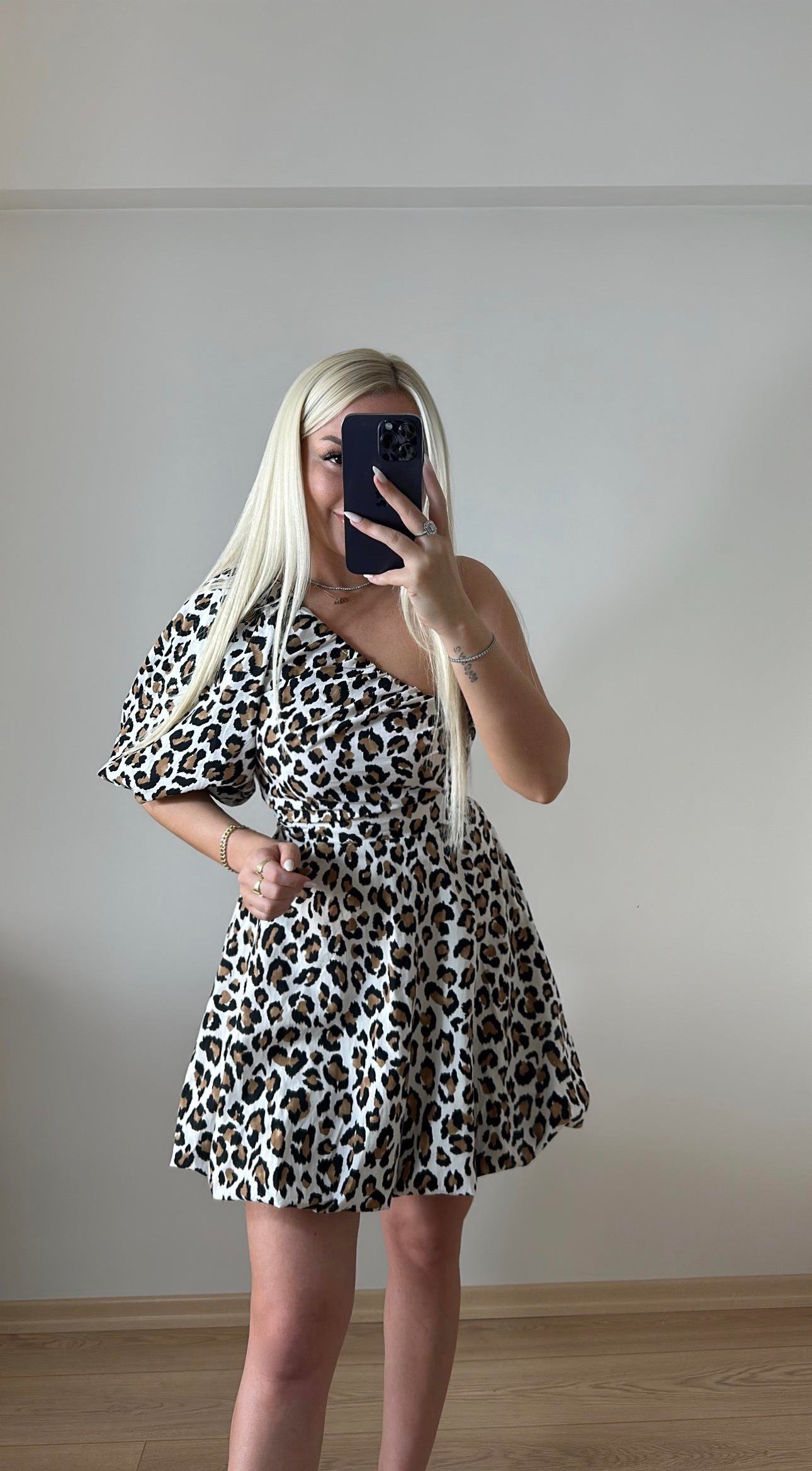 Leopar Tek Omuz Elbise