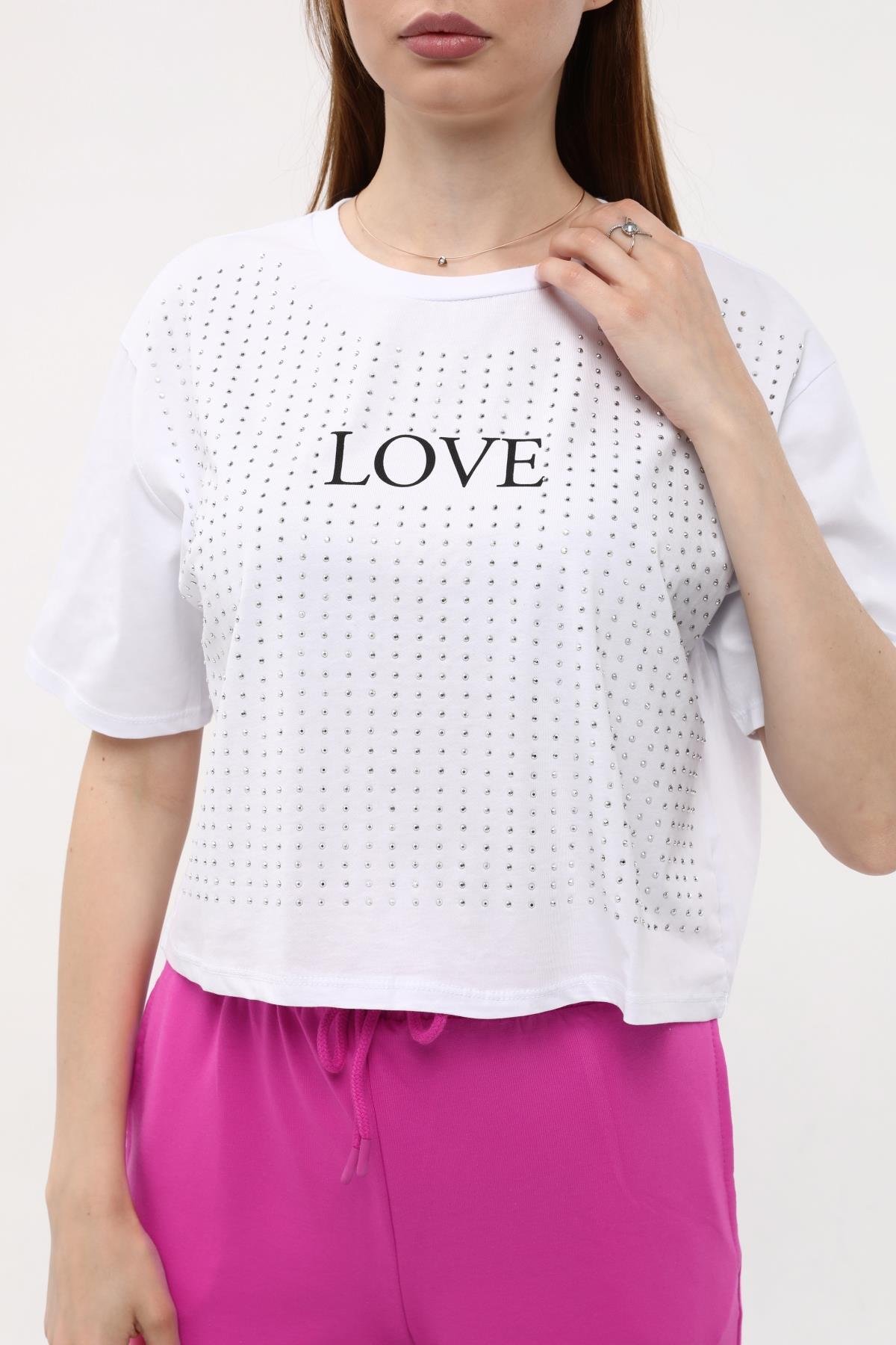 Love Taşlı Tişört