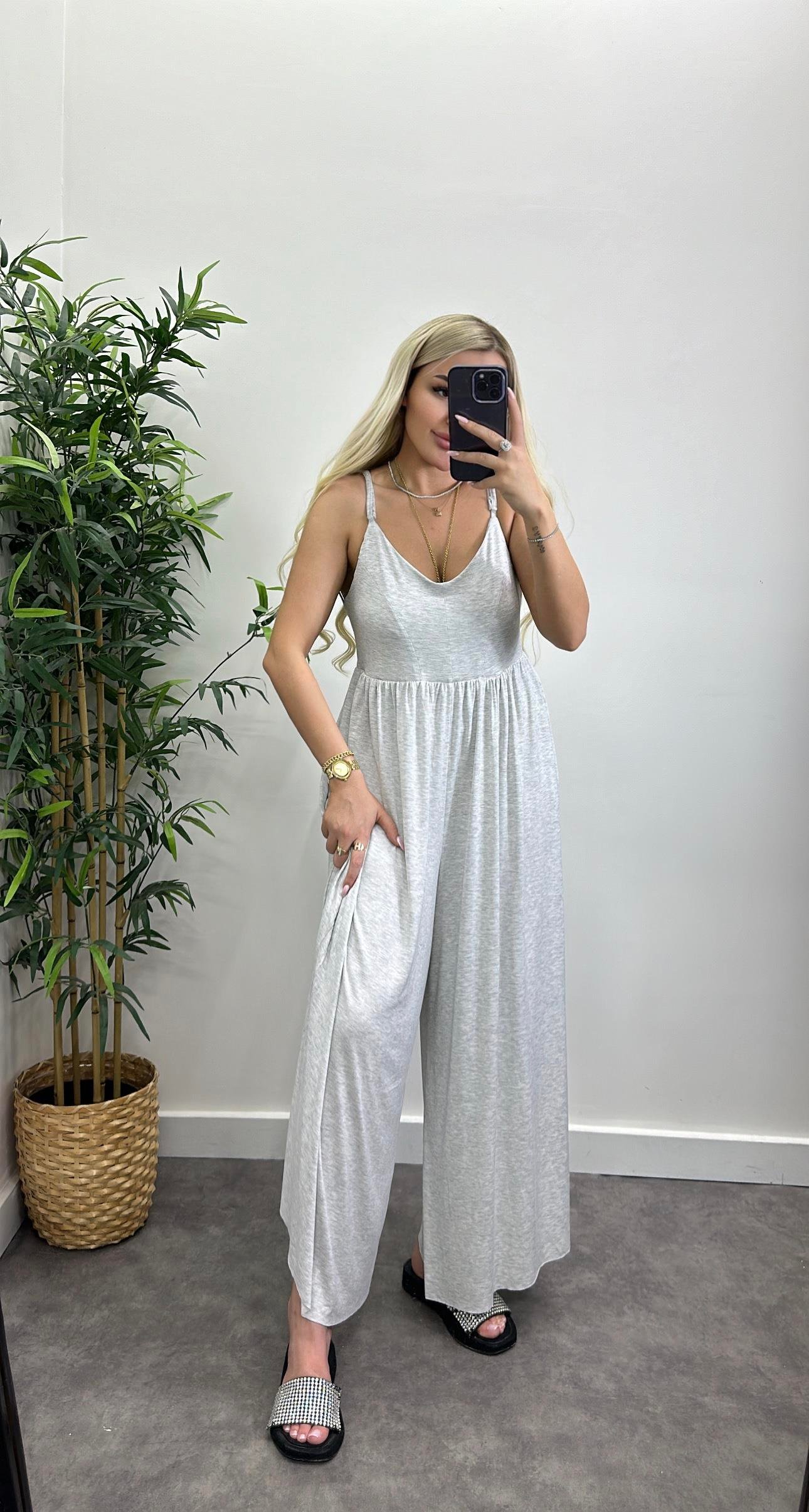 Modal Kumaş Sırt Çapraz Askılı Tulum