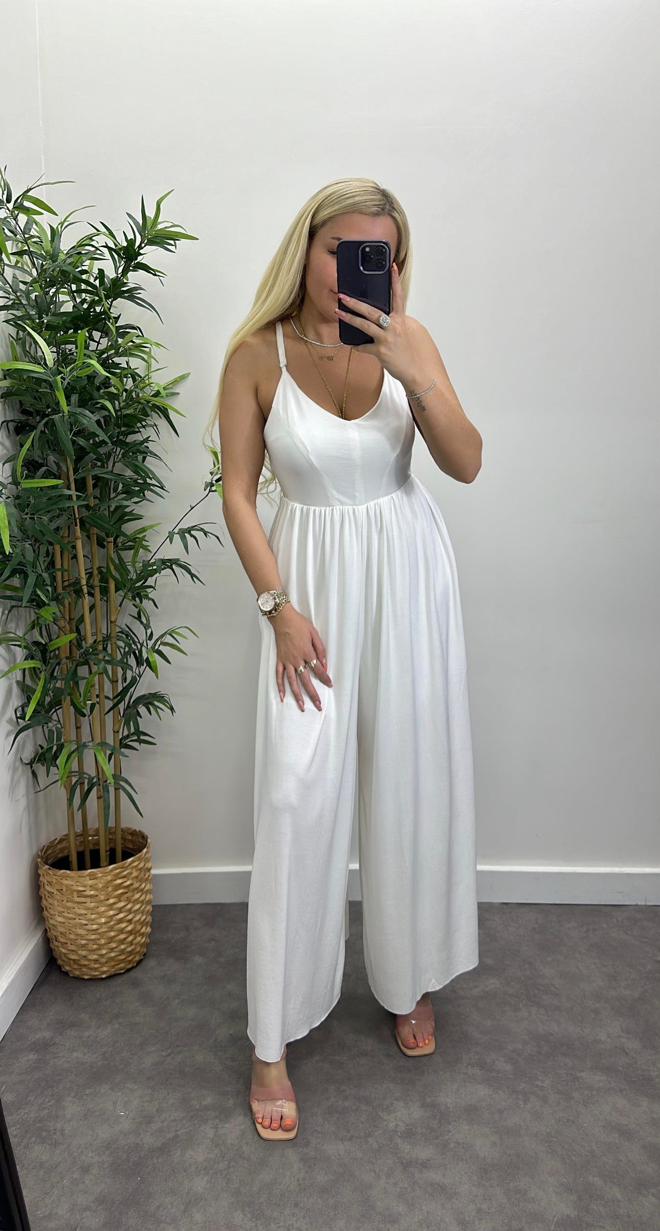 Modal Kumaş Sırt Çapraz Askılı Tulum