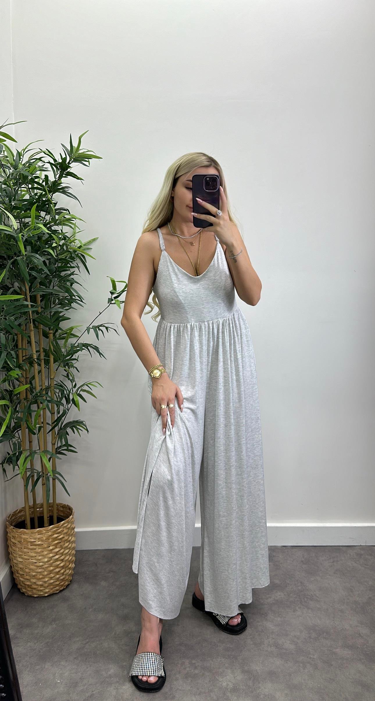 Modal Kumaş Sırt Çapraz Askılı Tulum