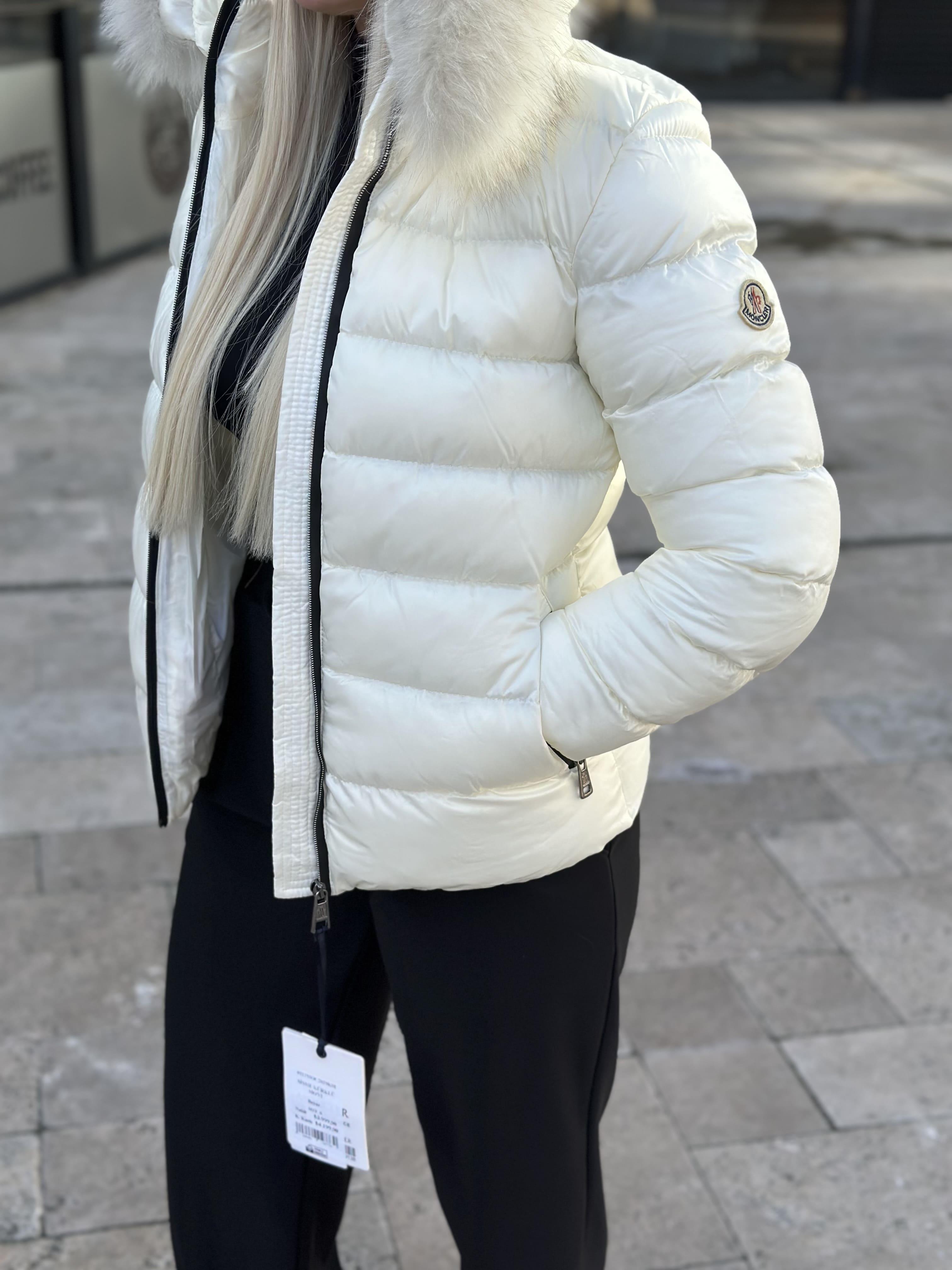 Moncler Model Kürklü Orjinal Mont Kırık Beyaz