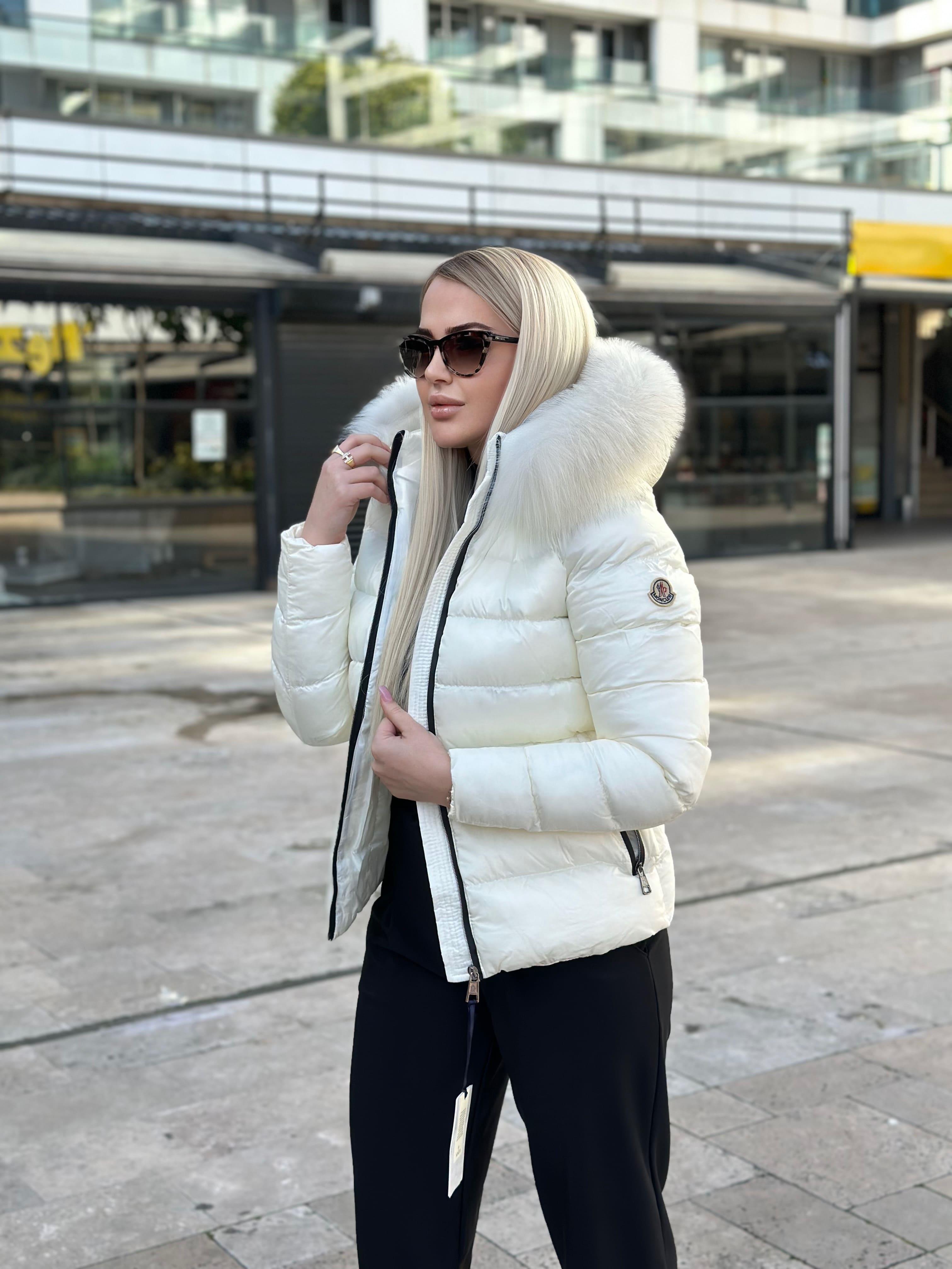 Moncler Model Kürklü Orjinal Mont Kırık Beyaz